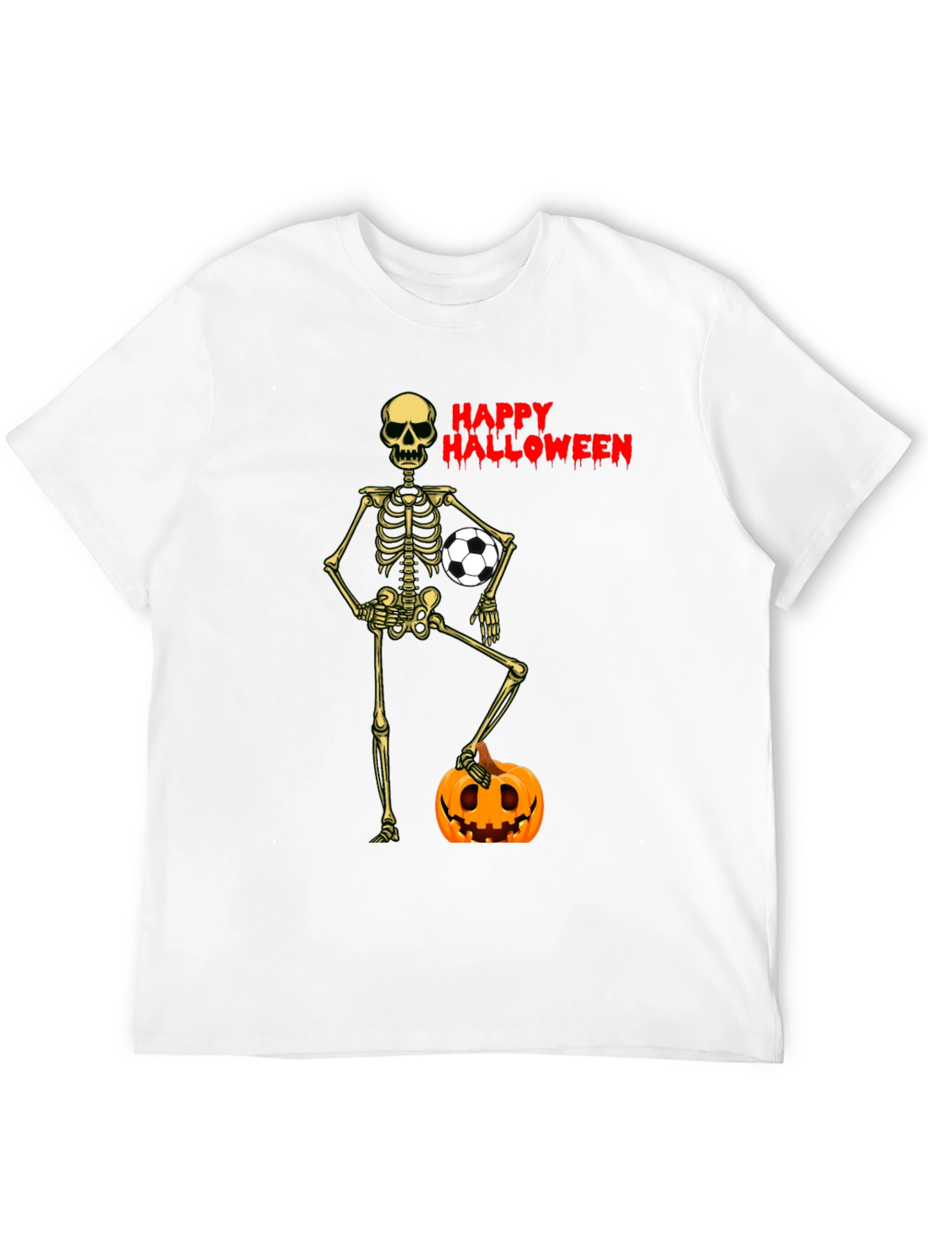 Black Happy Halloween Skeleton Soccer T-Shirt view 12