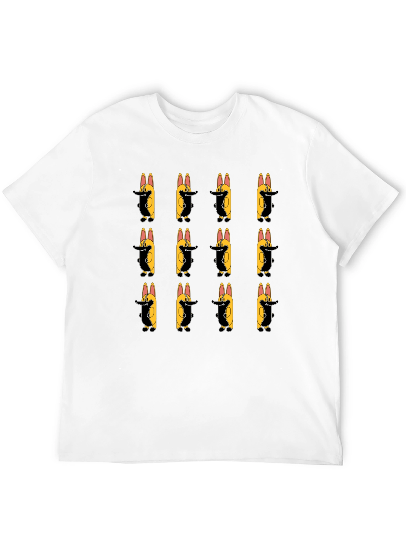 Black Cartoon Corgi Pattern Black T-Shirt view 12