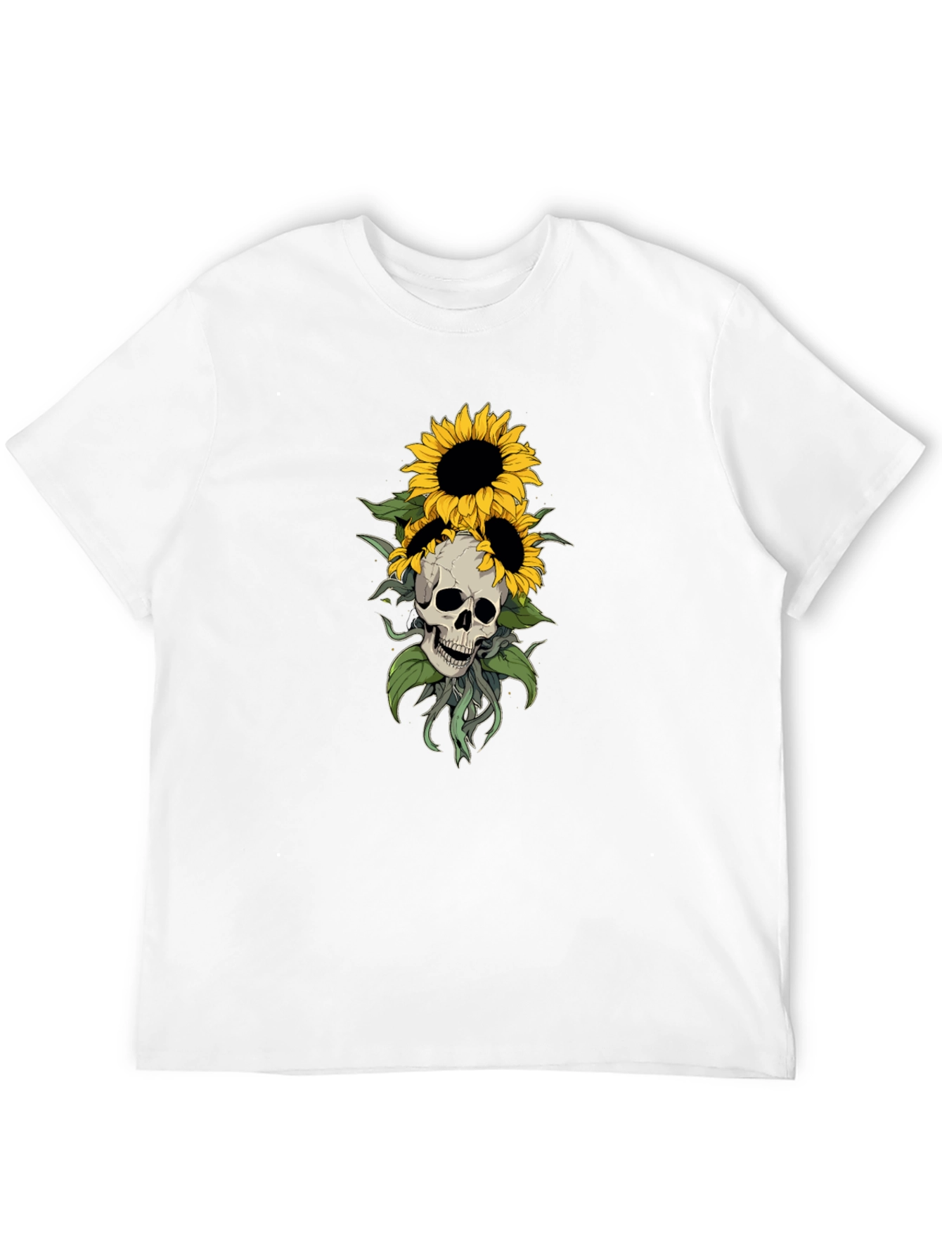 Black Skull & Sunflower Graphic Tee - Stylish Black T-Shirt view 12