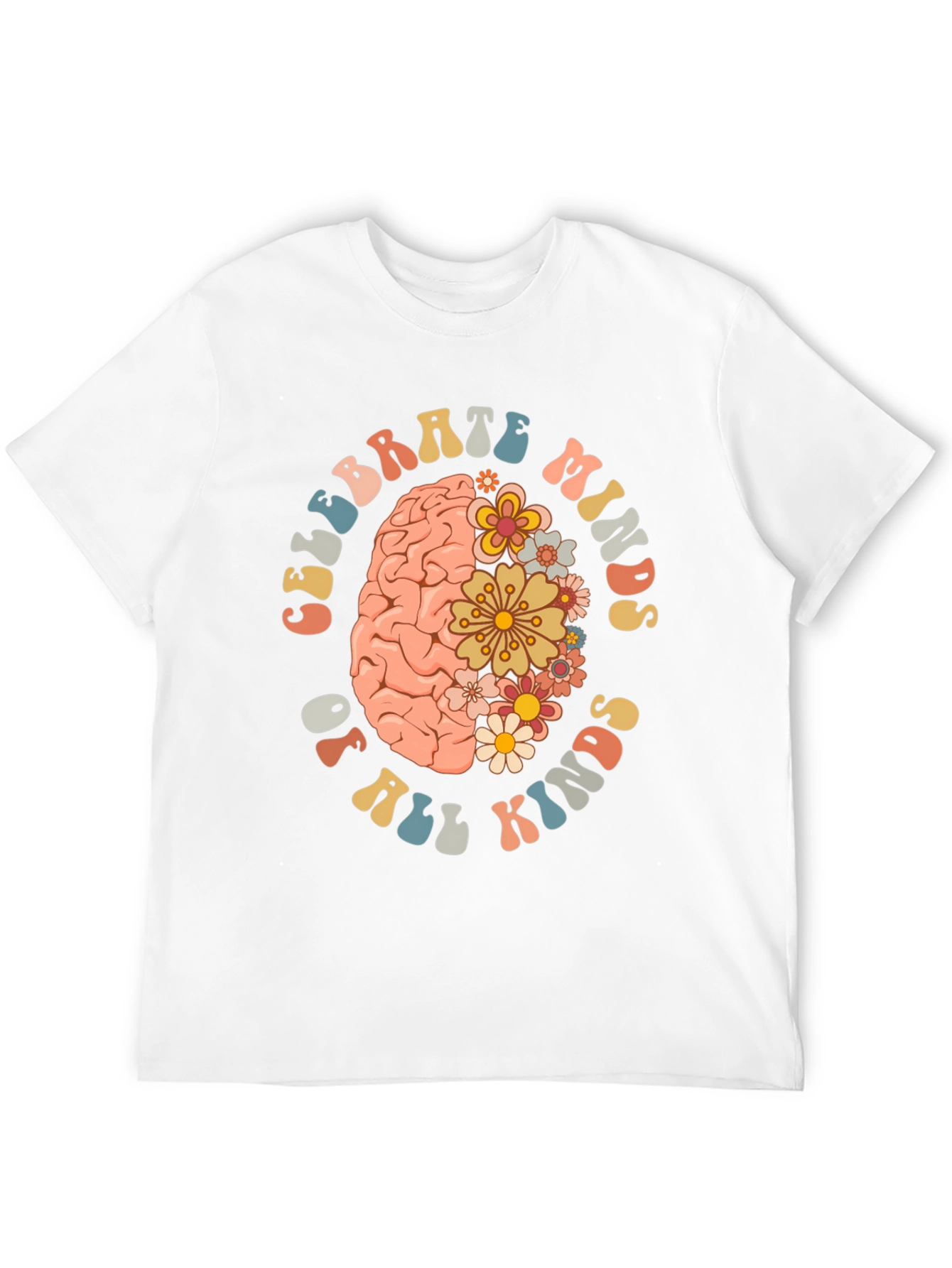 Black Celebrate Minds T-Shirt - Floral Brain Design view 12