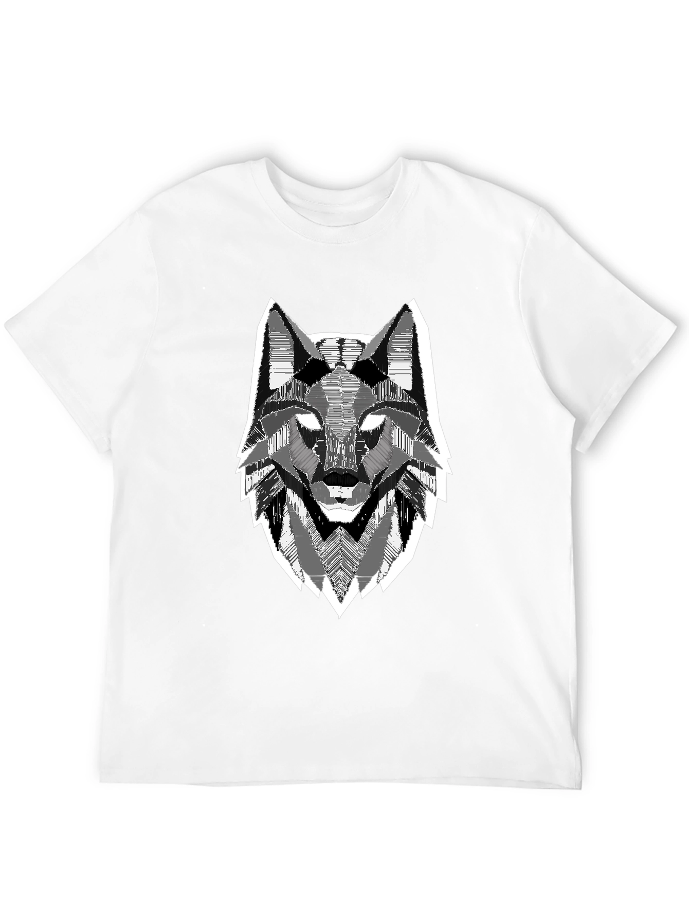 Black Geometric Wolf Head Graphic Print Black T-Shirt view 12