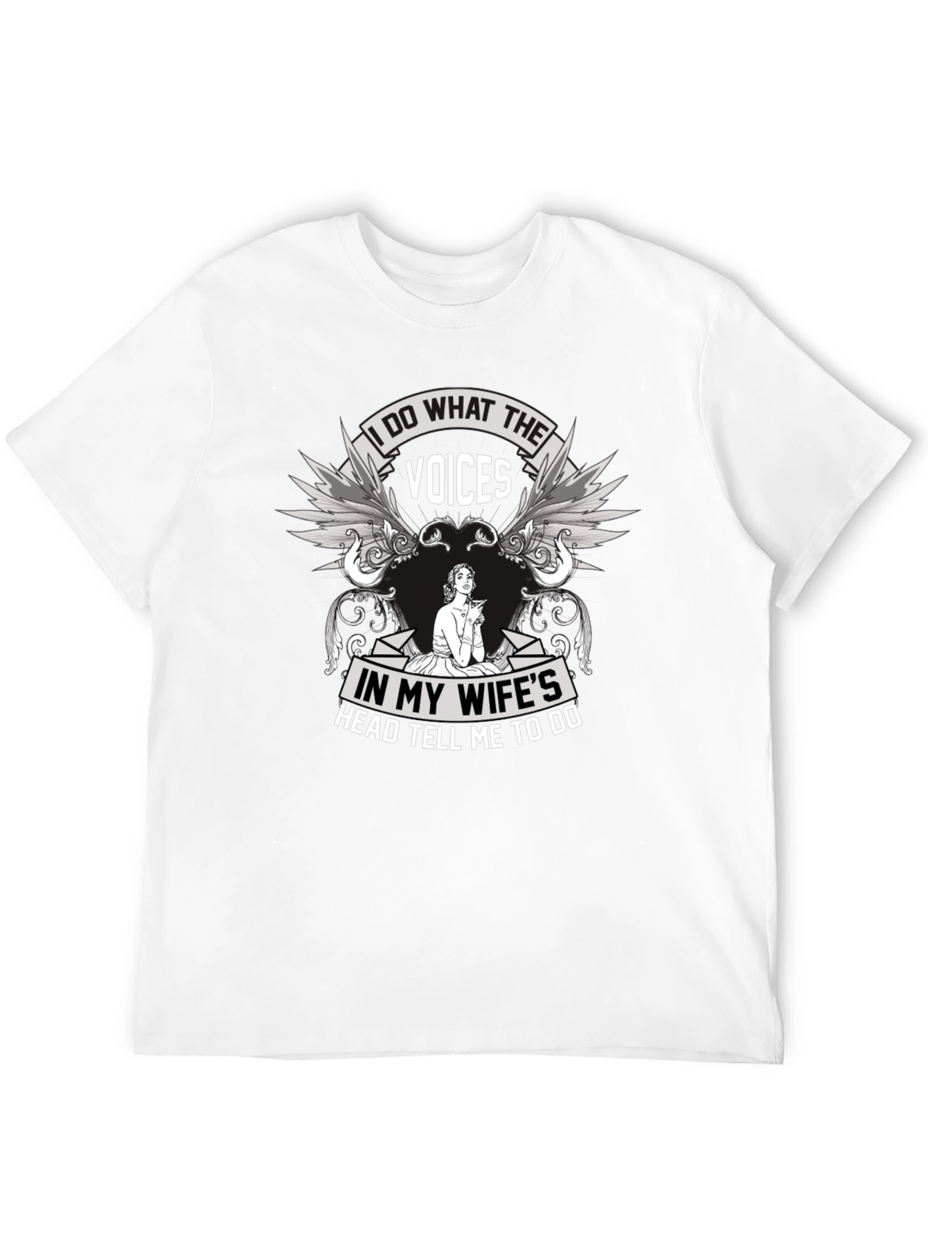 Black Humorous "Voices" Graphic T-Shirt view 12