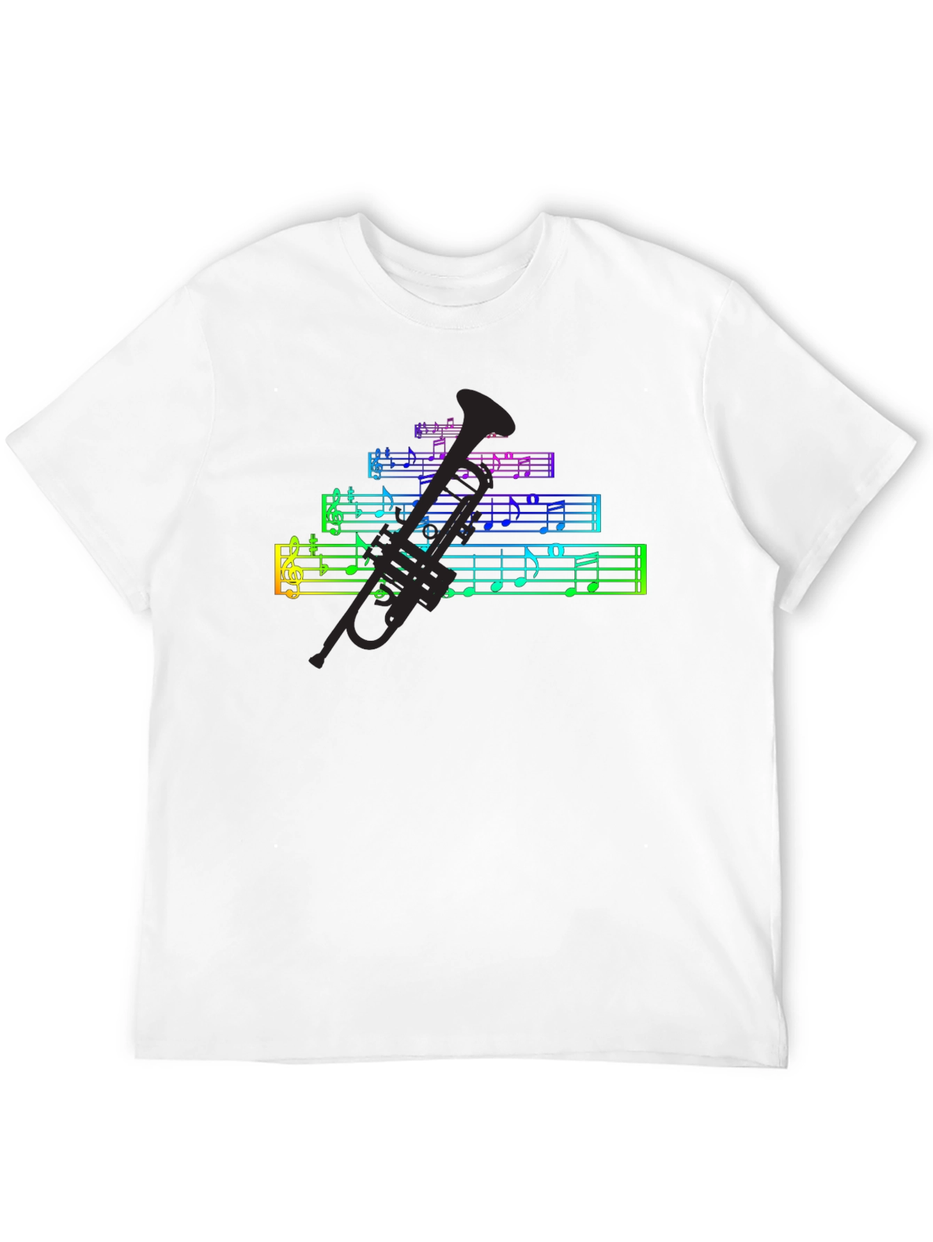 Black Rainbow Music Notes & Trumpet Black T-Shirt view 12