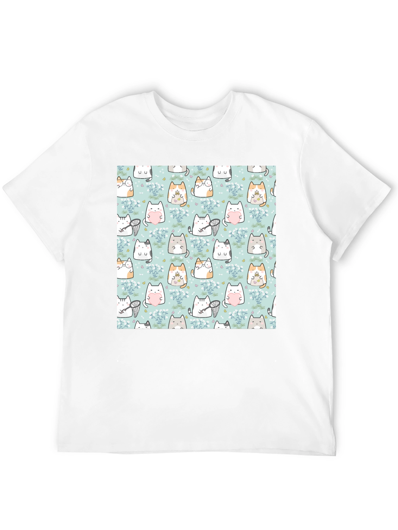 Black Cute Cat Pattern T-Shirt | Black view 12