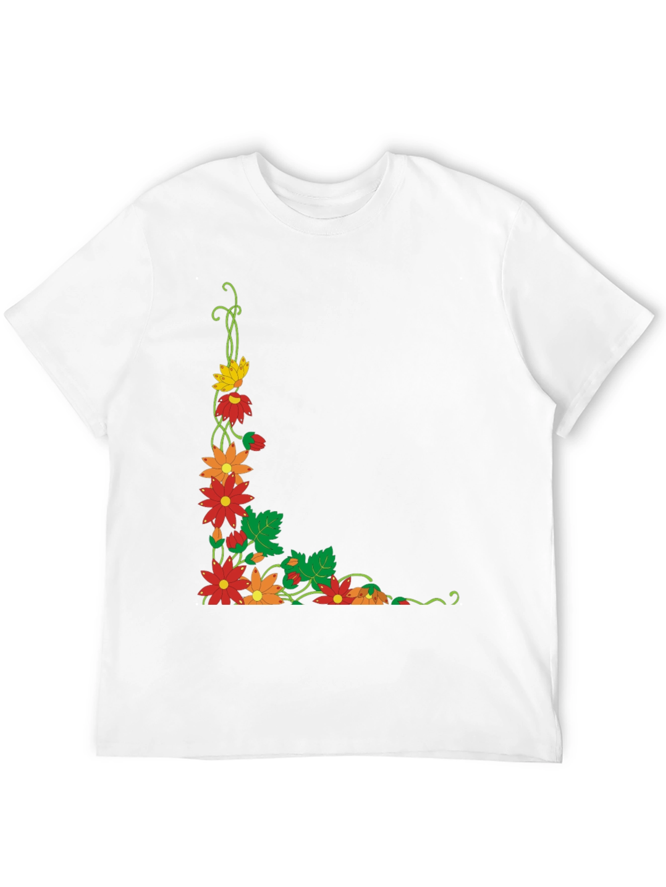 Black Floral Corner Design Black T-Shirt view 12