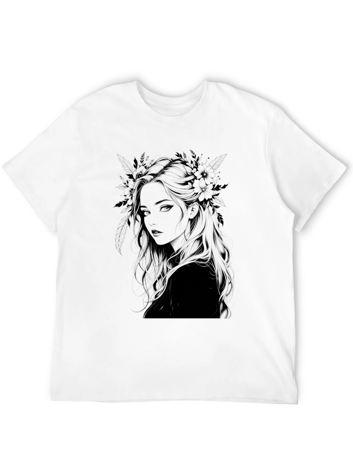 Black Dark Floral Woman Graphic Print Tee view 12