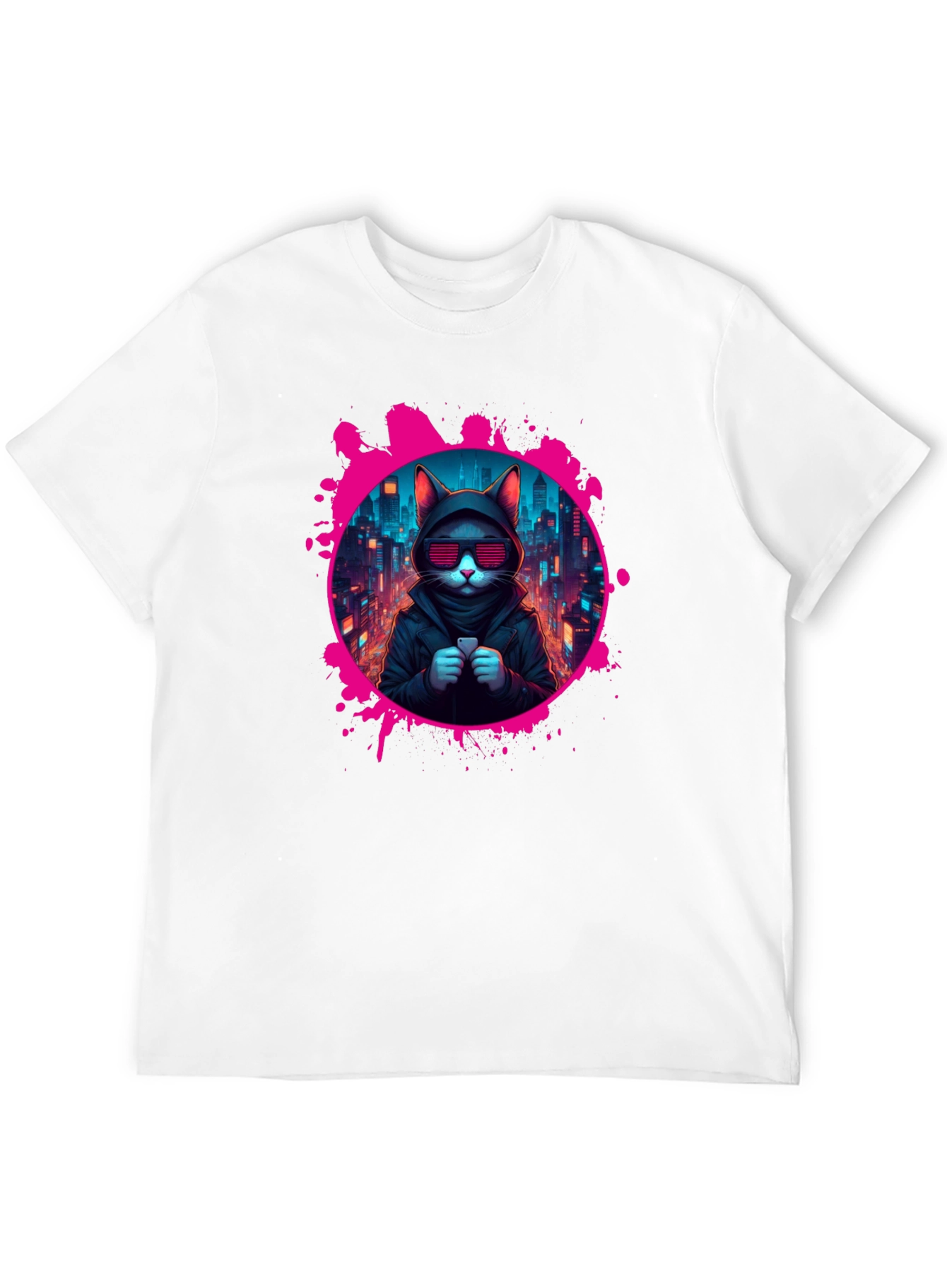 Black Cyberpunk Cat T-Shirt view 12