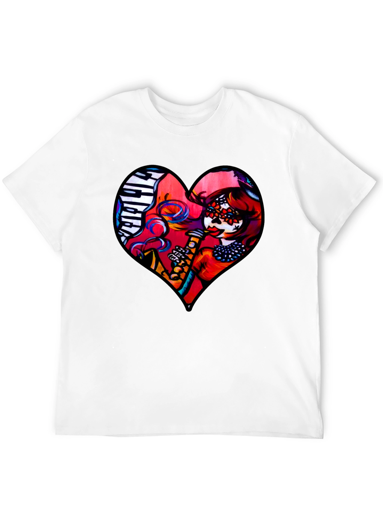 Black Heart Shaped Dia de Los Muertos T-Shirt view 12