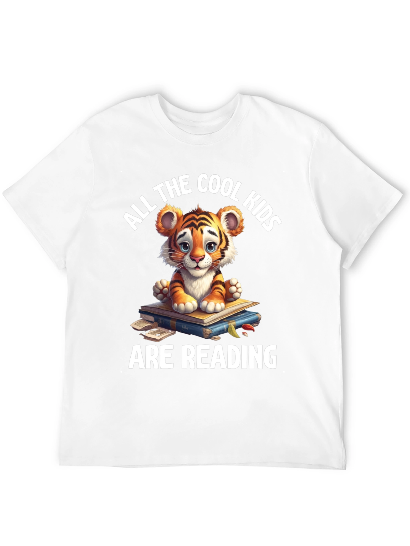 Black Cute Tiger Cub Reading T-Shirt view 12
