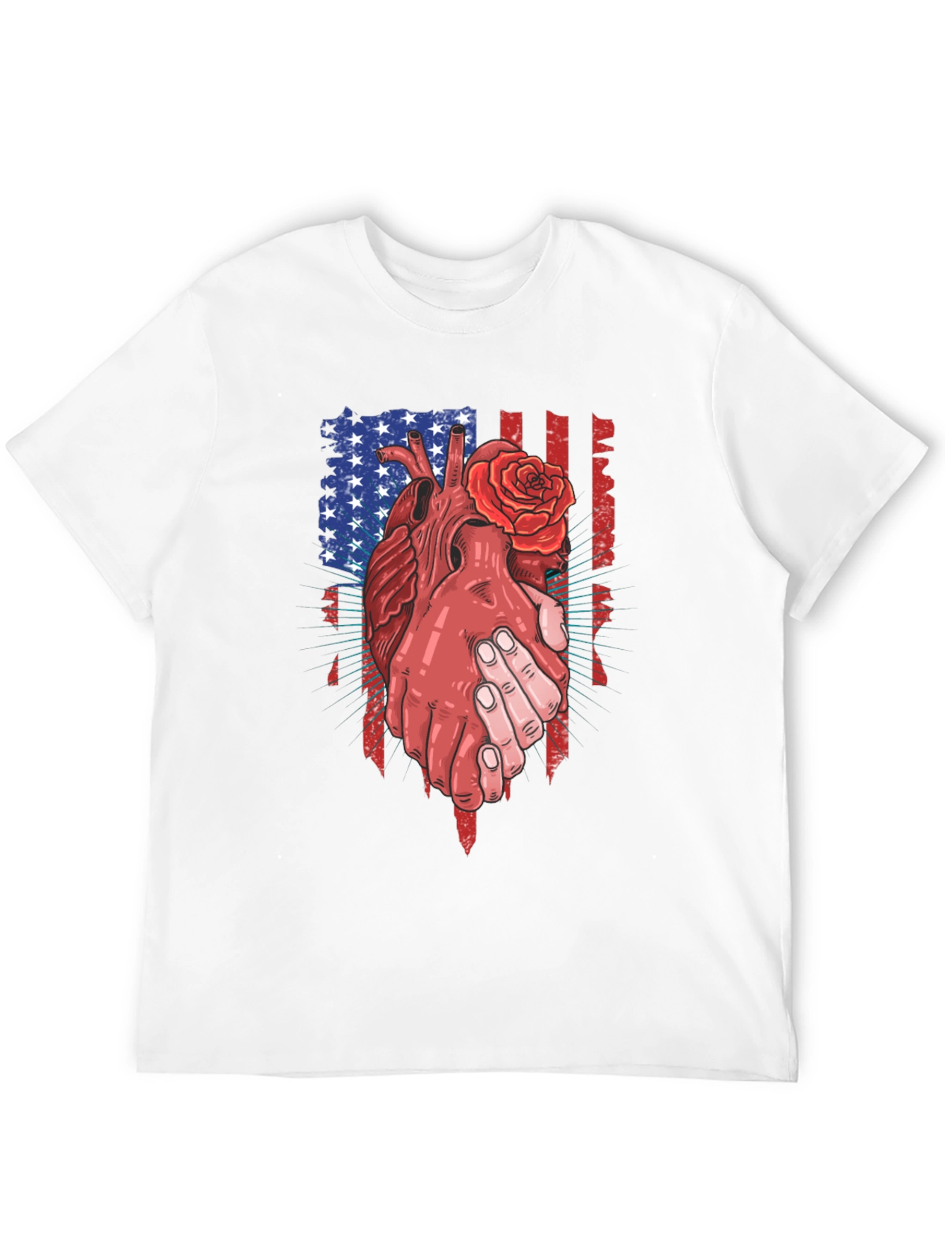 Black Patriotic Heart & Rose Graphic T-Shirt view 12