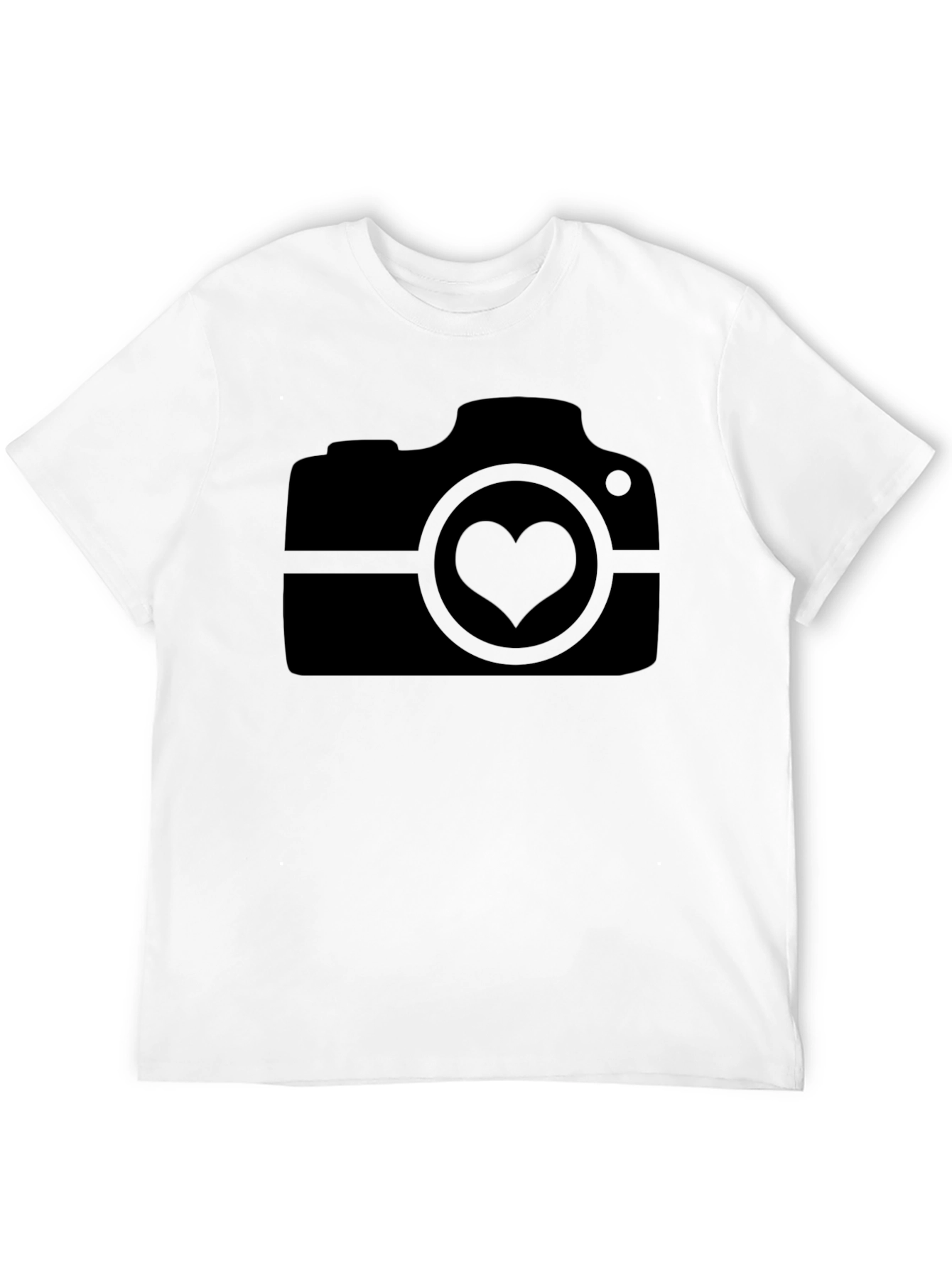 Black Heart Camera Graphic Tee - Black Crew Neck Cotton T-Shirt view 12