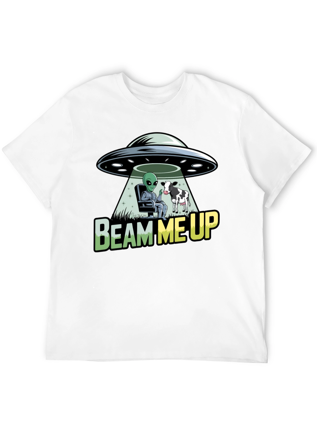 Black Beam Me Up Alien and Cow Graphic T-Shirt view 12
