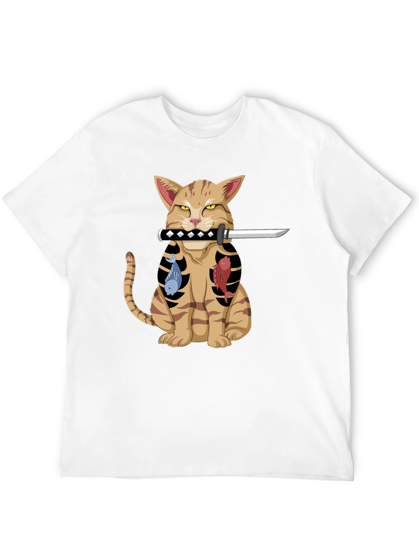 Black Cat Samurai T-Shirt - Funny Kitten with Sword Tee view 12