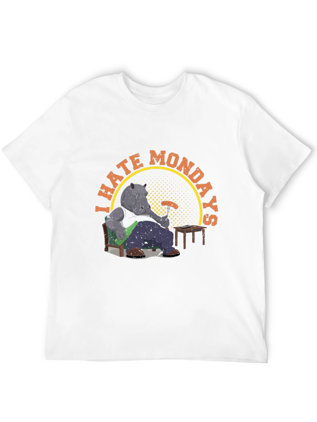 Black I Hate Mondays Graphic T-Shirt - Funny Cartoon Hippo Tee view 12