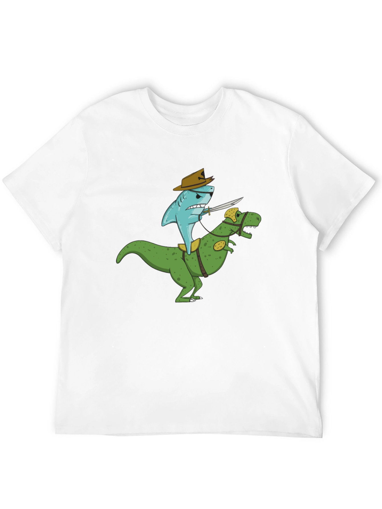 Black Shark Riding Dinosaur T-Shirt - Funny Graphic Tee view 12