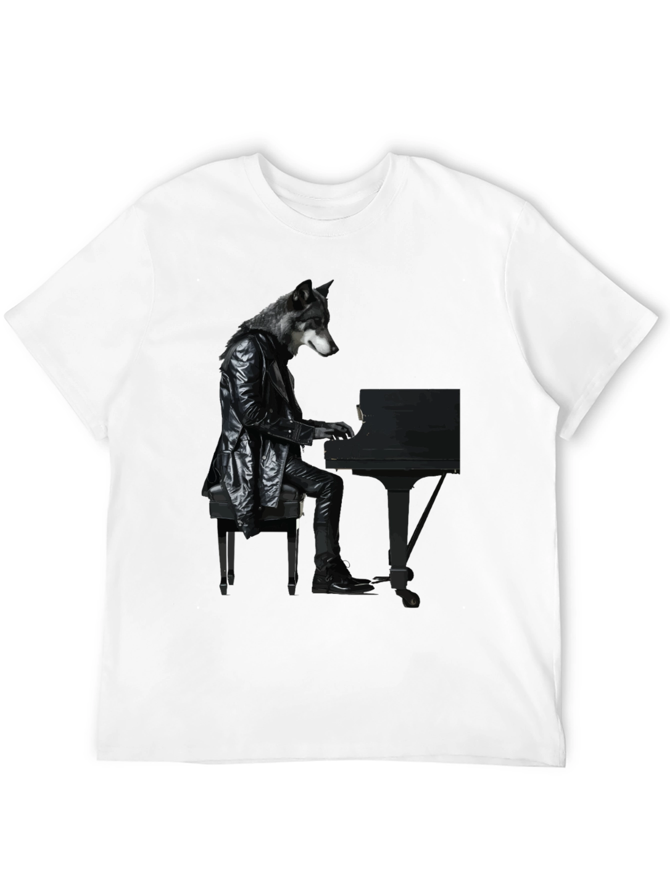 Black Wolf Pianist Graphic Tee - Unique Animal Design view 12
