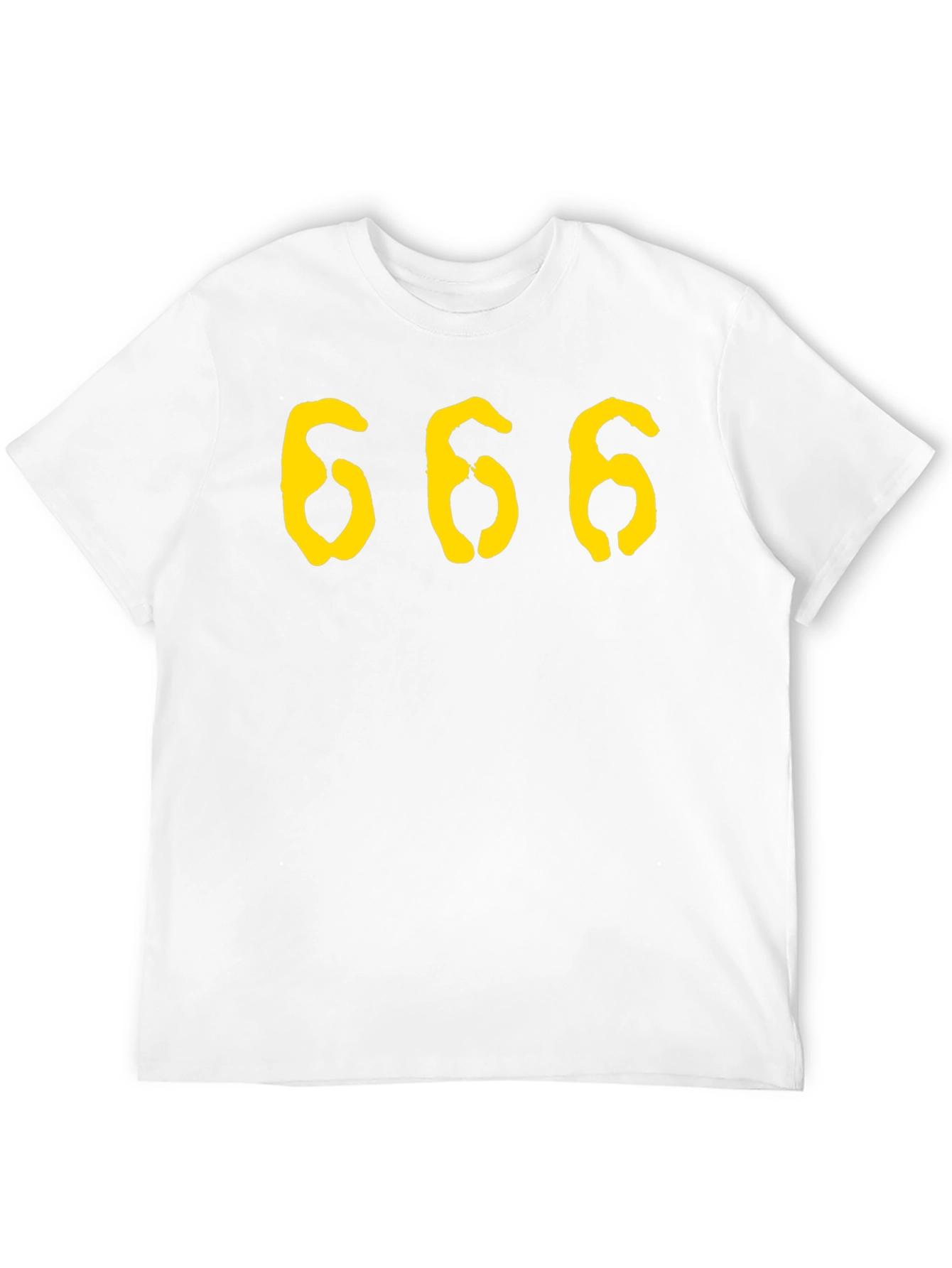 Black Men's Black T-Shirt with Yellow '666' Graphic Print view 12