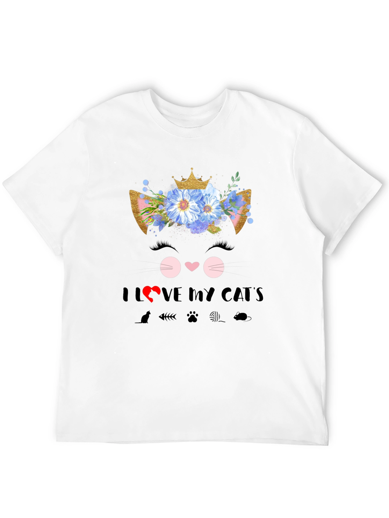 Black I Love My Cat T-Shirt - Floral Cat Design view 12