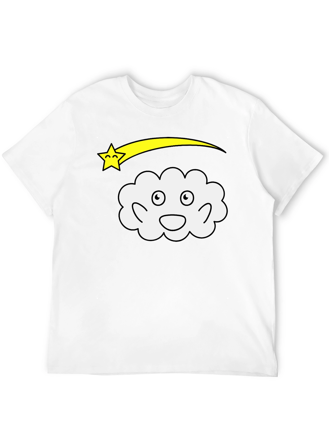 Black Cartoon Cloud & Star Black T-Shirt view 12