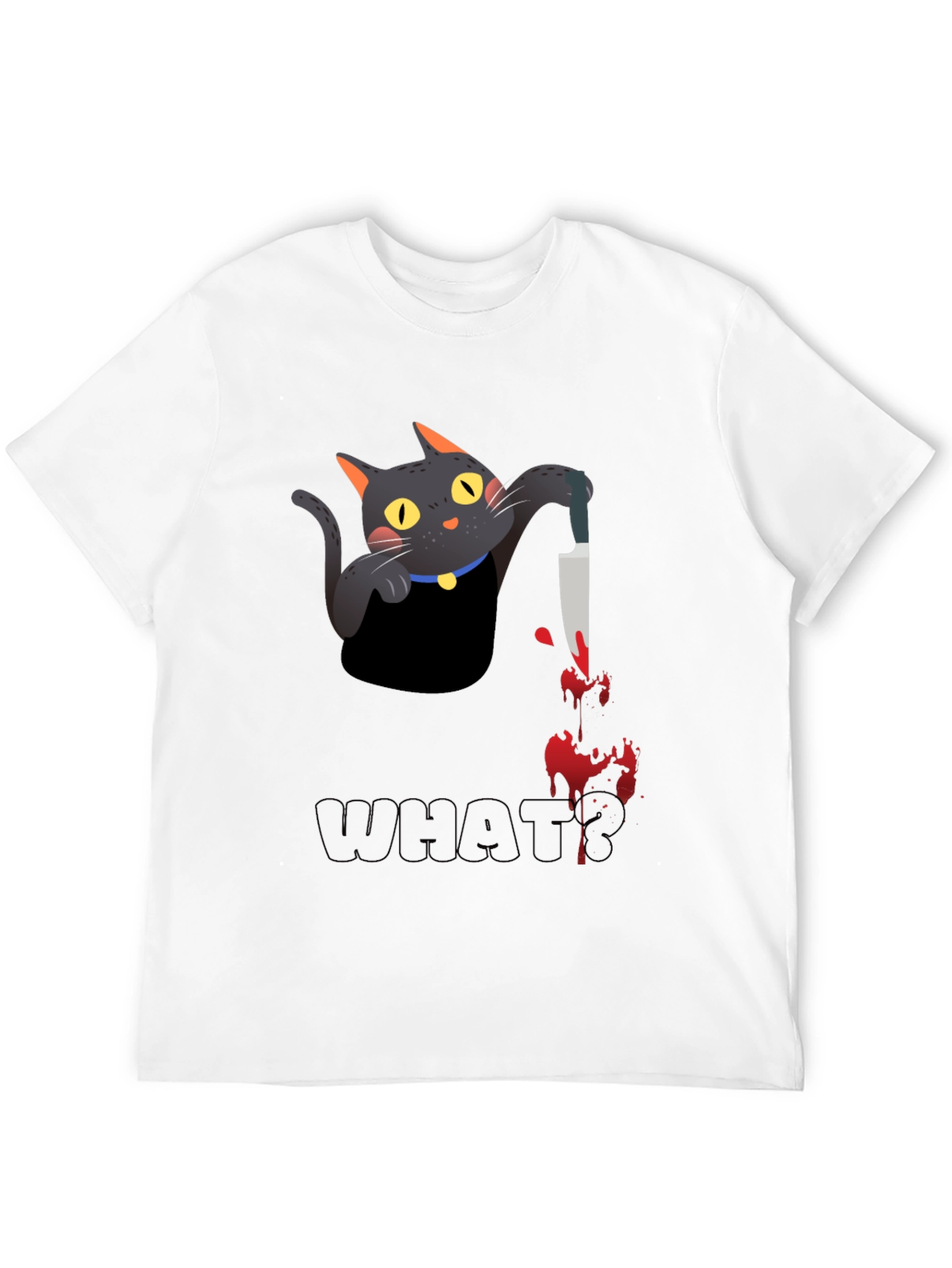 Black Cat With Knife Black T-Shirt - What? view 12