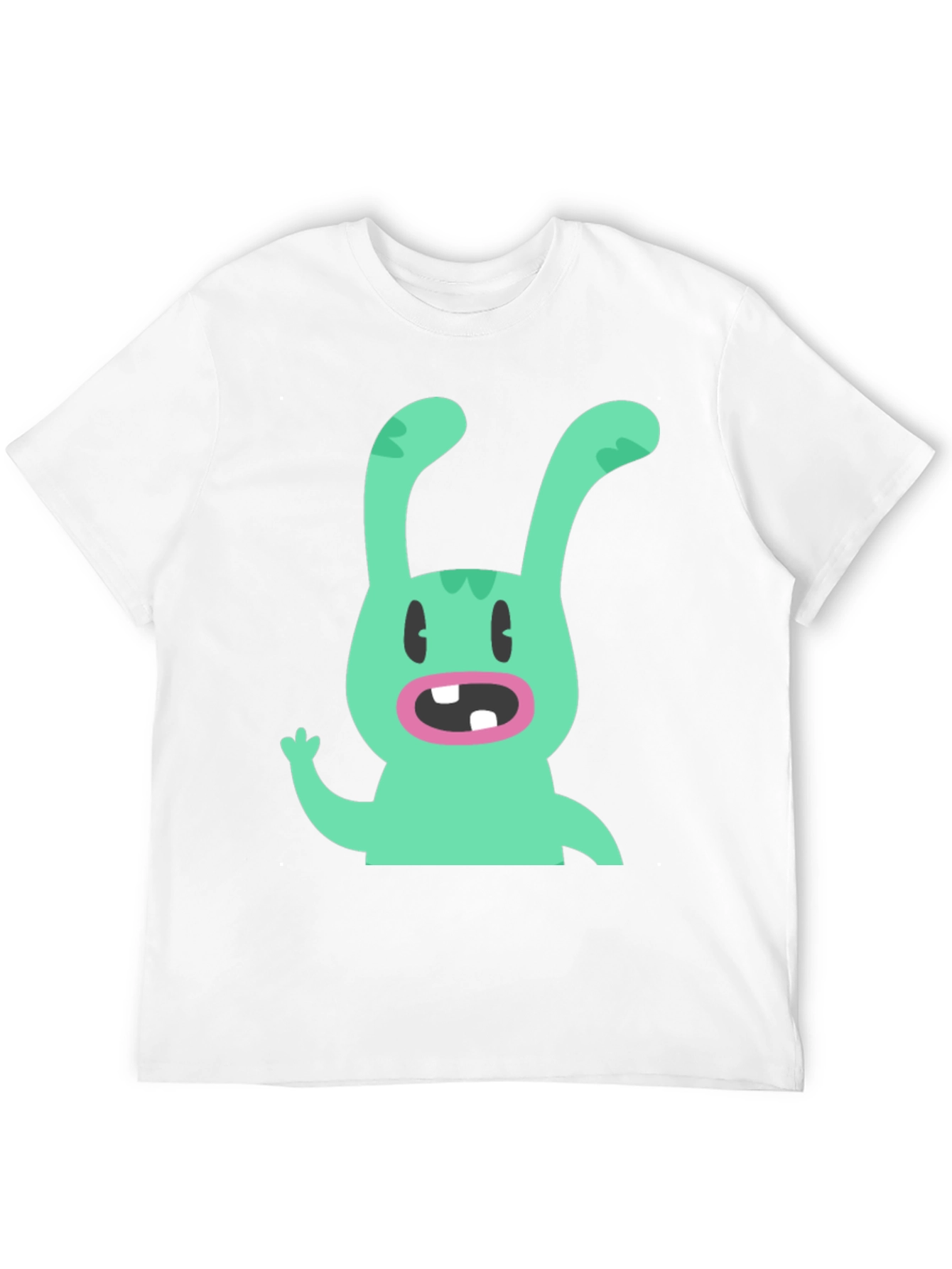 Black Cartoon Rabbit Graphic Tee - Black Cotton T-Shirt view 12