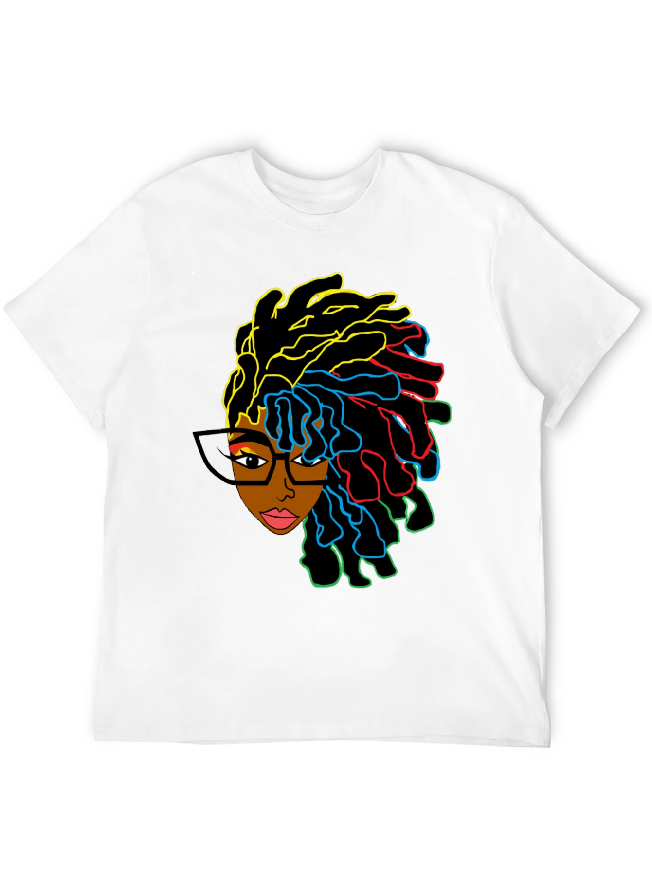 Black Stylish Graphic Tee - Afro Woman with Colorful Dreadlocks view 12