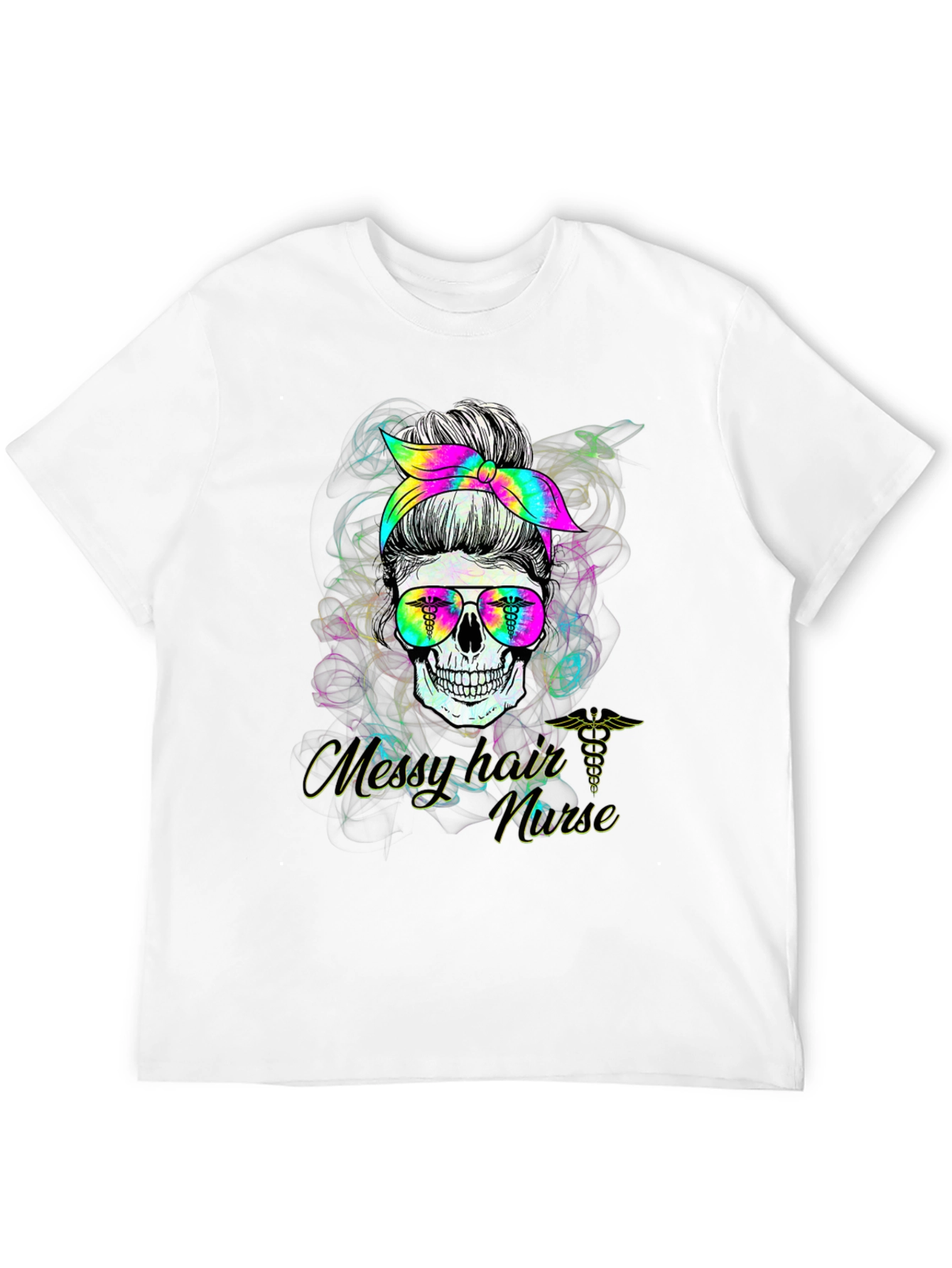 Black Messy Hair Nurse Skull T-Shirt view 12