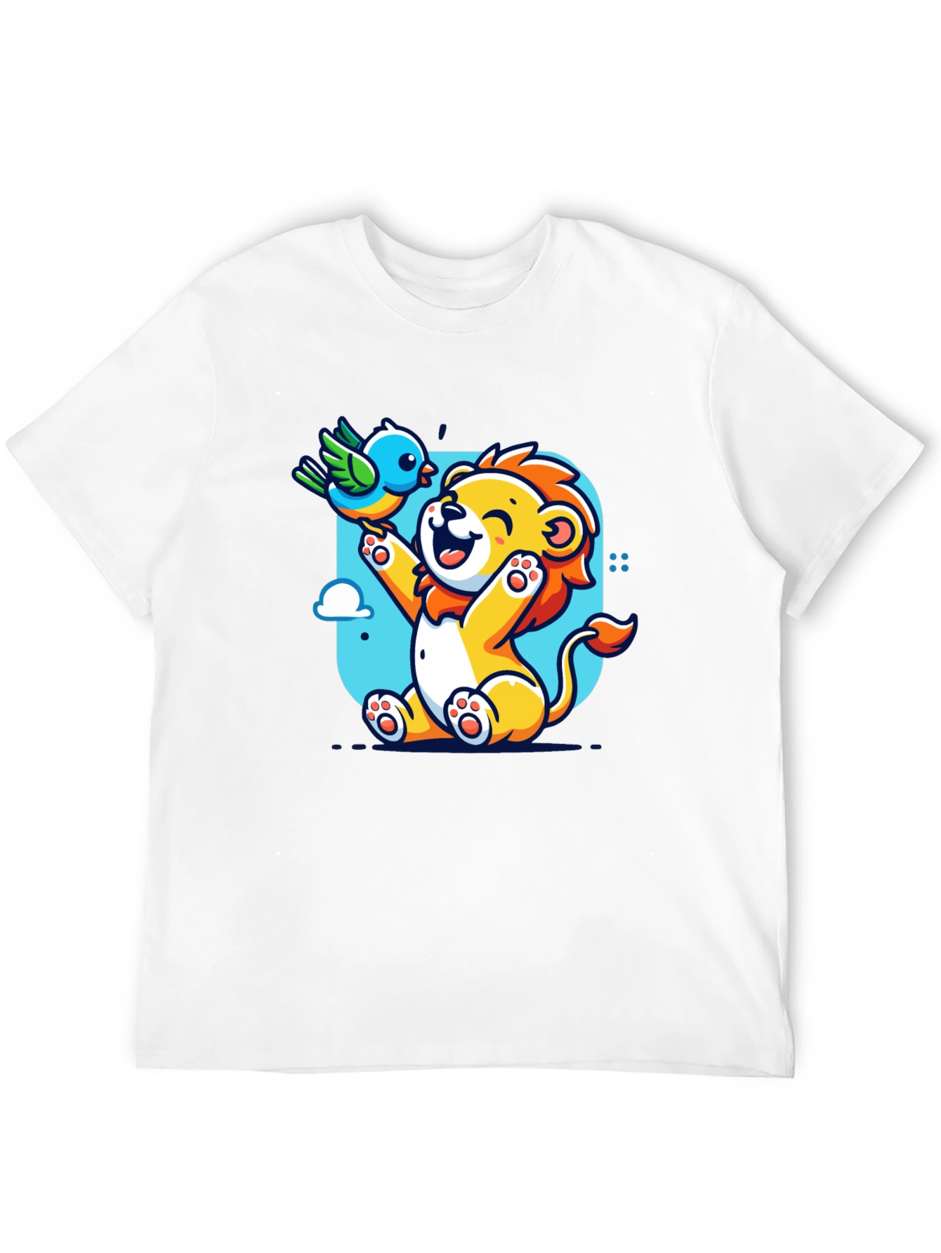 Black Cartoon Lion & Bird Graphic T-Shirt view 12