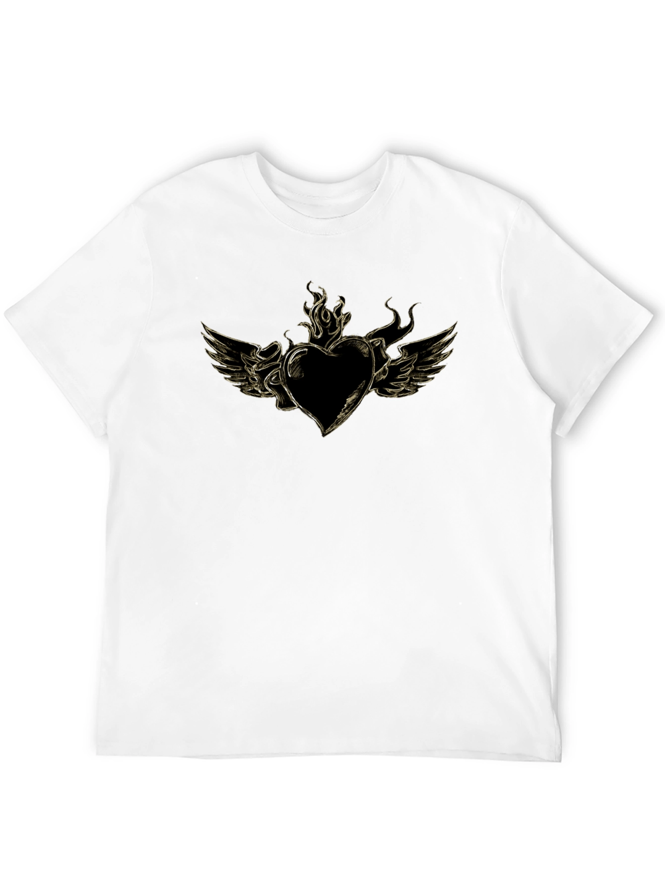 Black Men's Black T-Shirt with Heart and Wings Graphic view 12