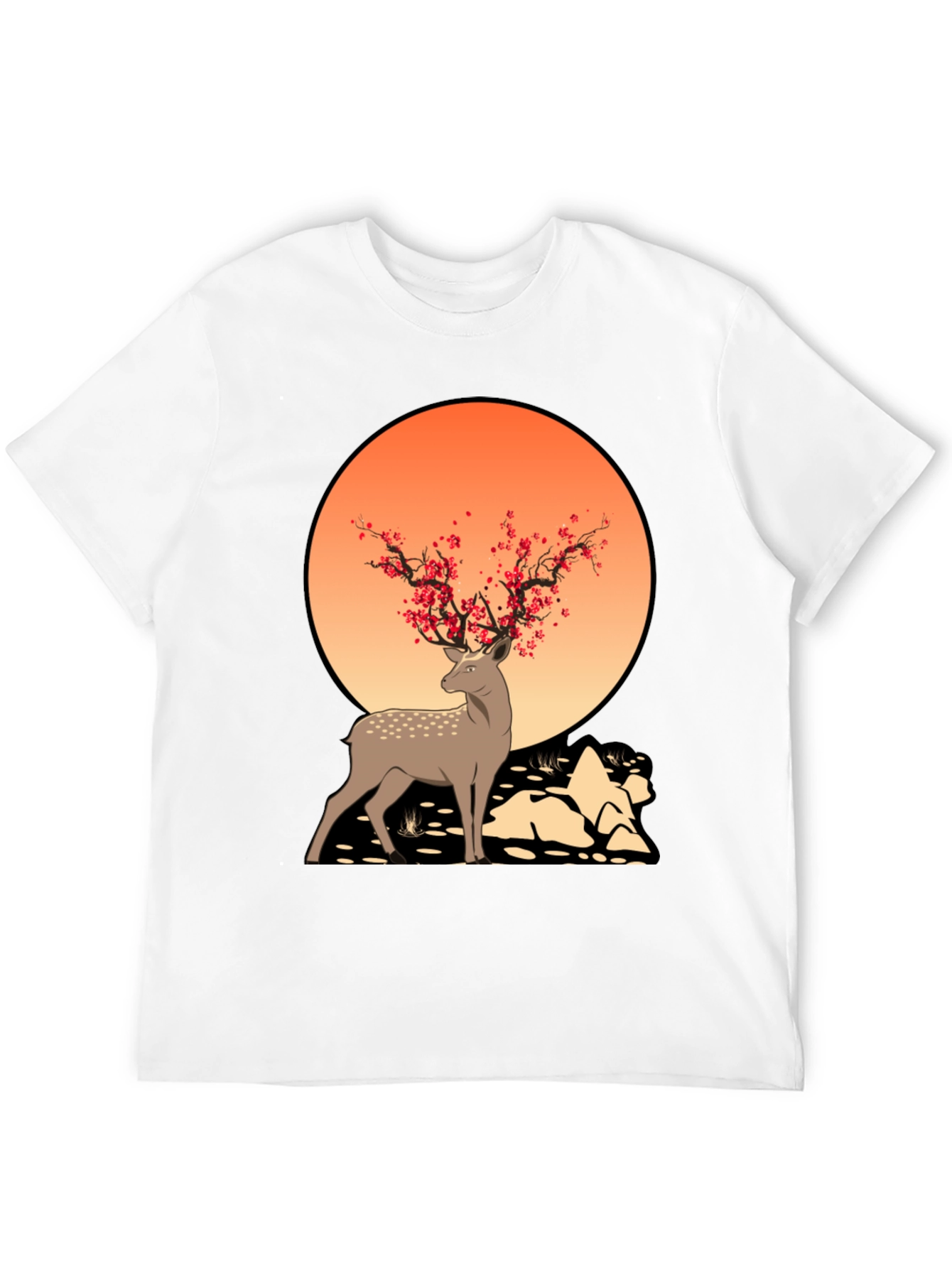 Black Nature-Inspired Deer Graphic Tee view 12