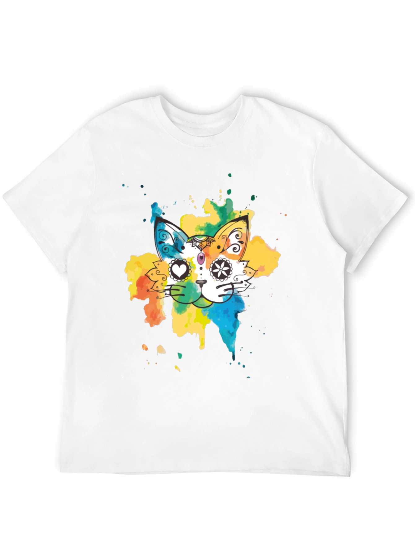 Black Colorful Cat T-Shirt - Whimsical Design Tee view 12