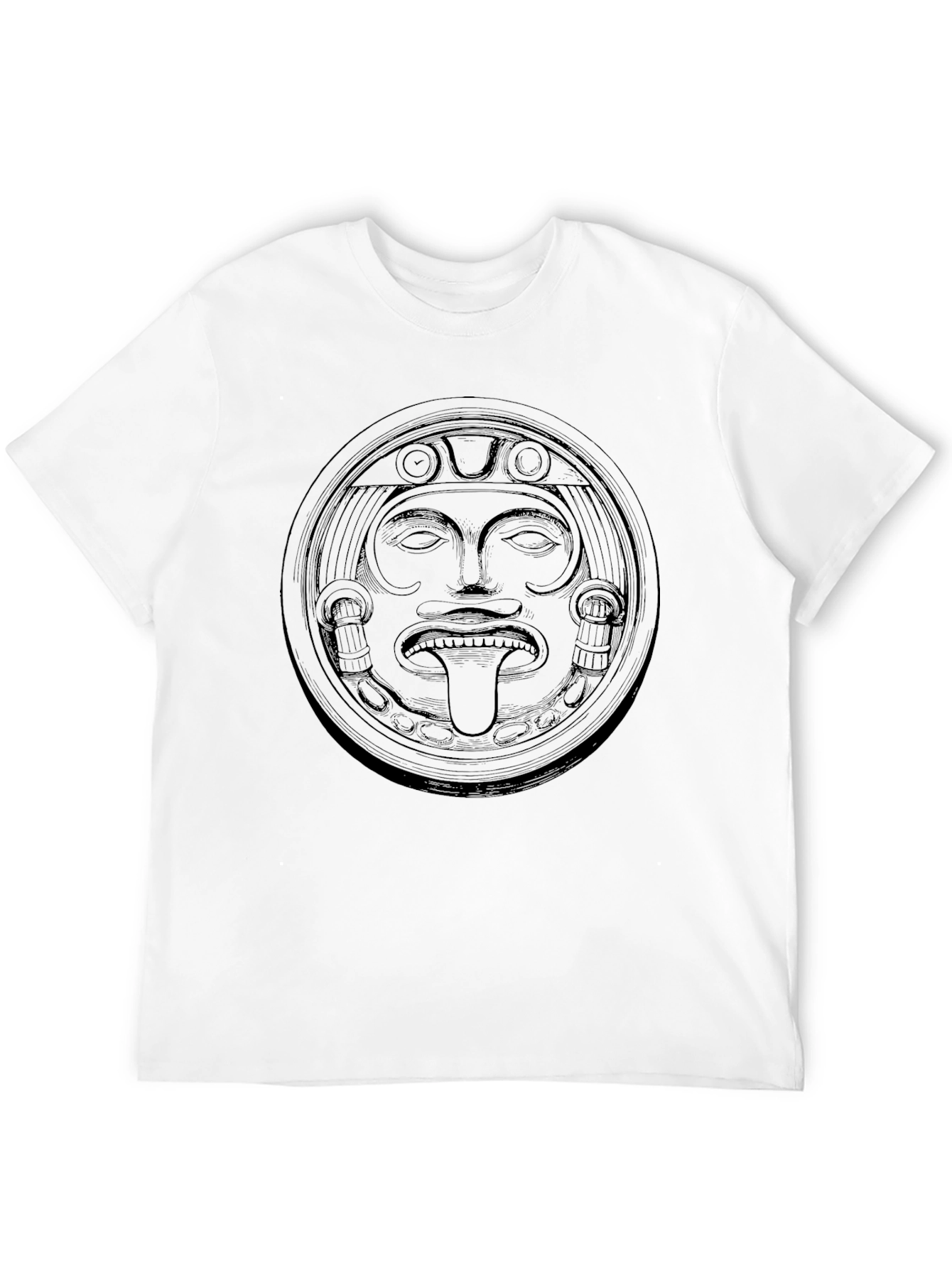 Black Aztec Sun God Graphic Tee - Black Cotton T-Shirt view 12