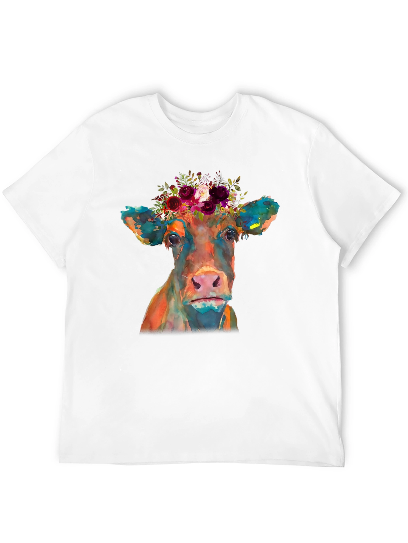 Black Floral Crown Cow Graphic Tee - Black Casual T-Shirt view 12