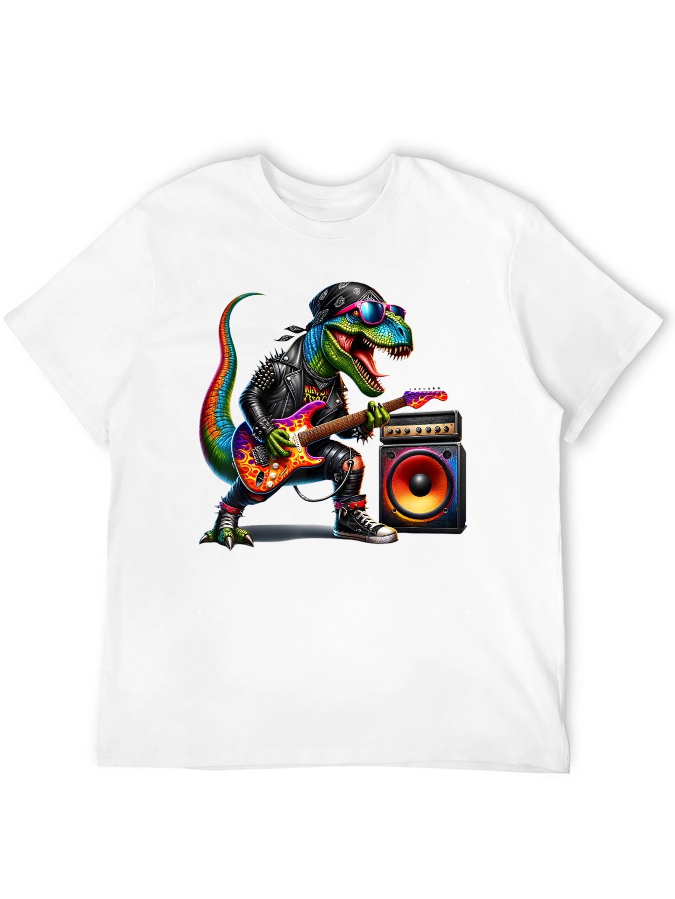 Black Rockin' Rex T-Shirt - Dinosaur Guitarist view 12