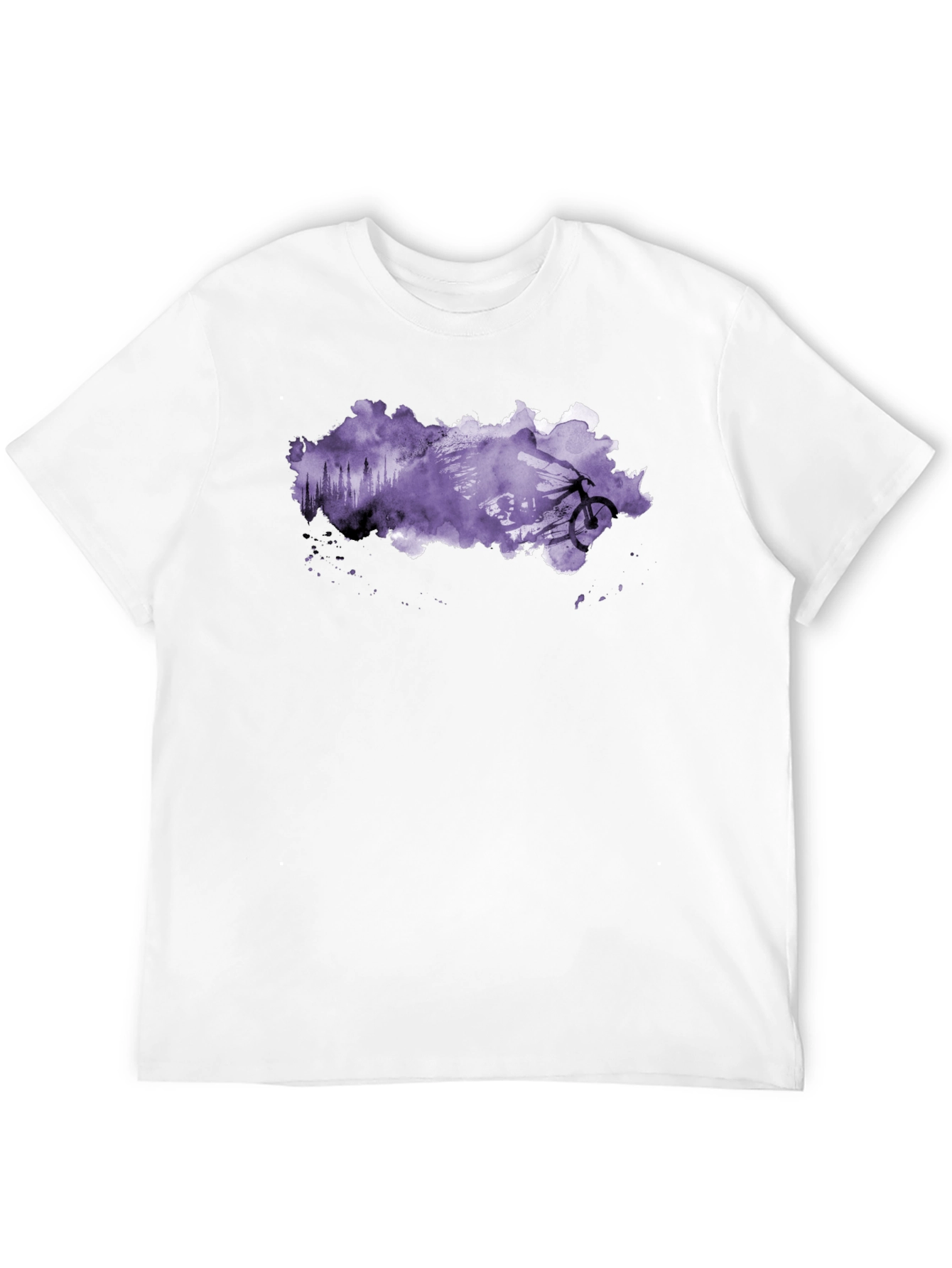 Black Mountain Biker Watercolor Graphic Tee - Black Cotton view 12