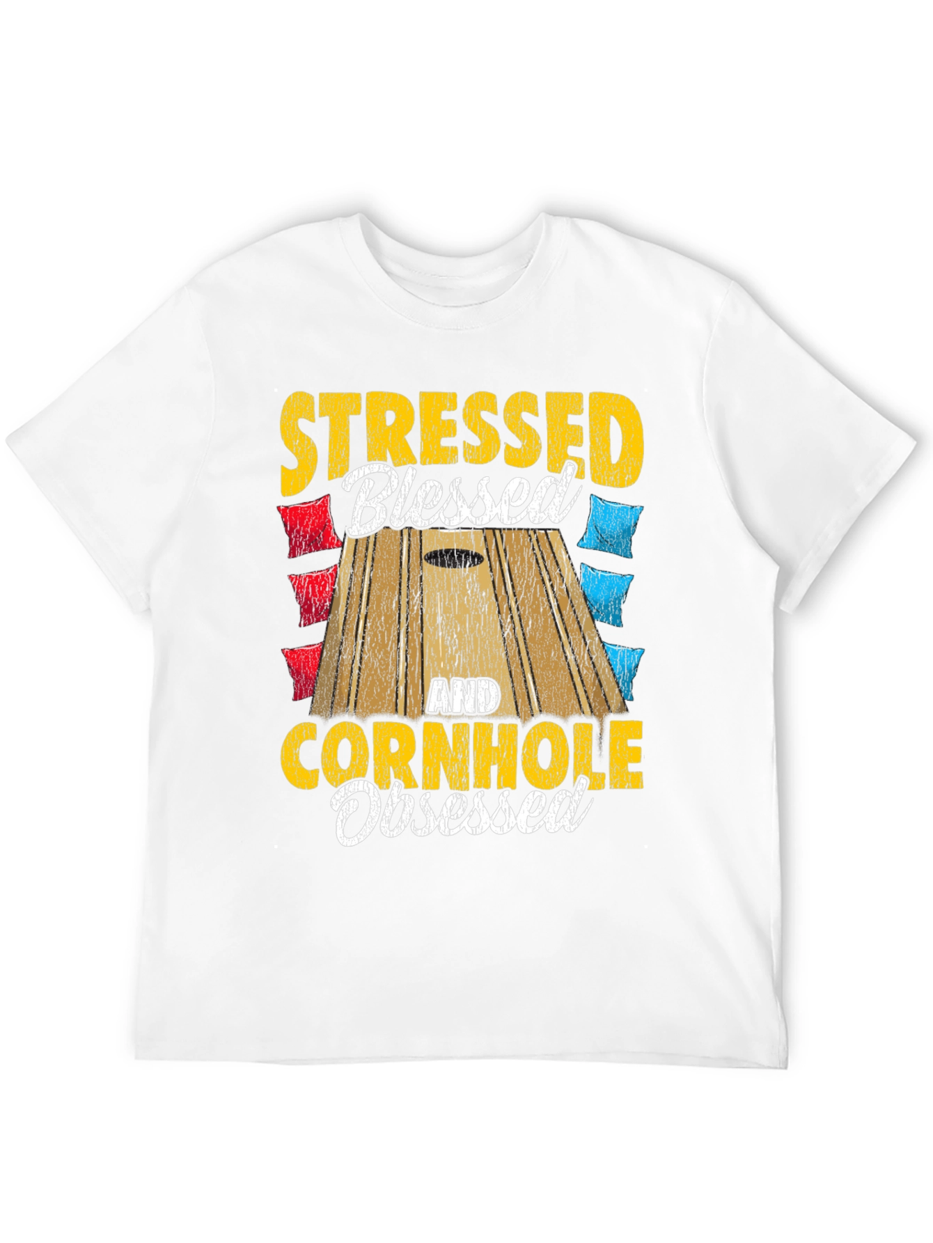 Black Stressed Blessed Cornhole Obsessed Graphic Tee view 12