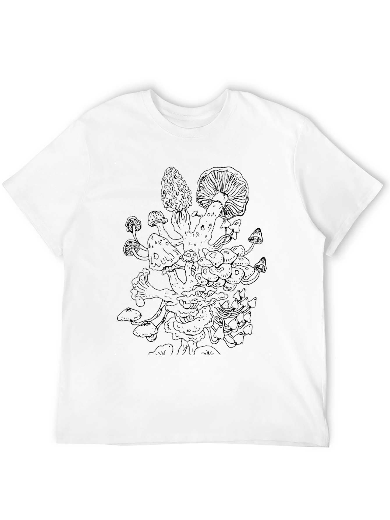 Black Mushroom Print Black T-Shirt view 12