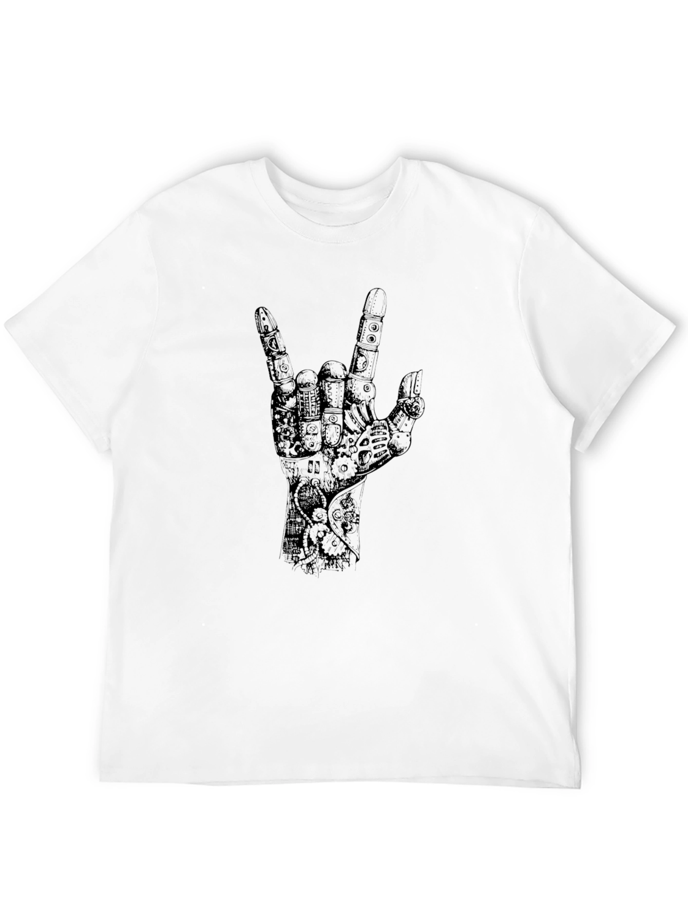 Black Black T-Shirt with Mechanical Hand Graphic view 12