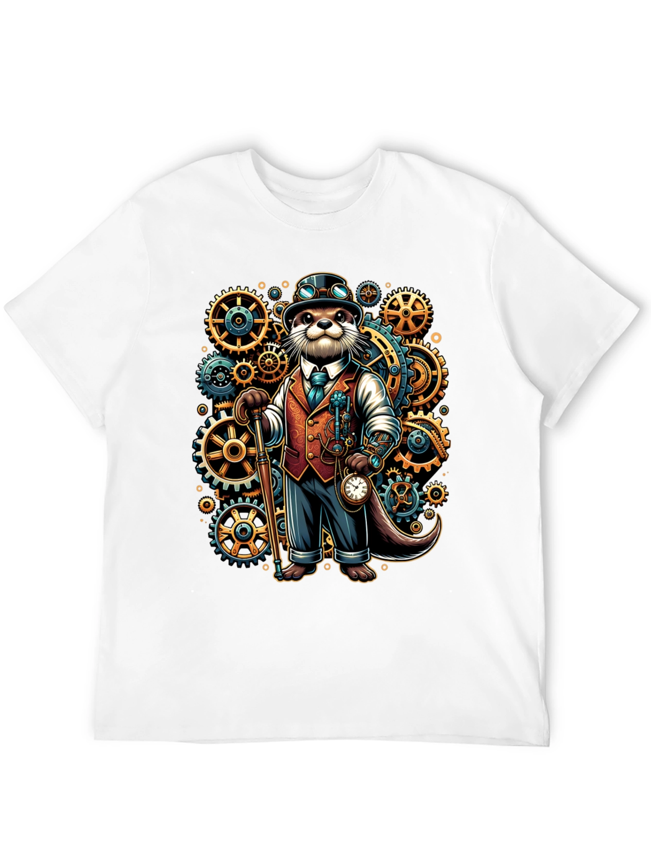 Black Steampunk Otter Graphic Tee view 12