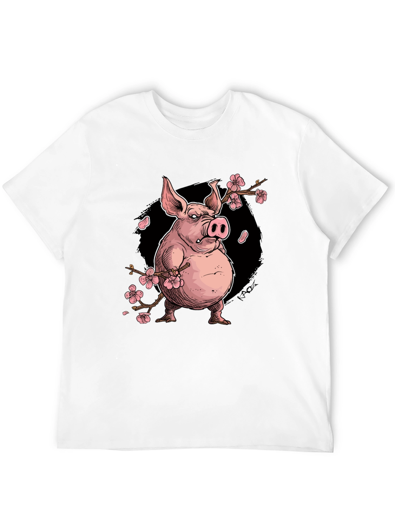 Black Pig with Cherry Blossoms Graphic T-Shirt view 12
