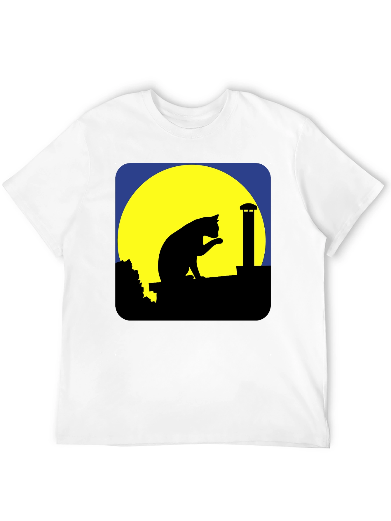 Black Cat On Rooftop Silhouette Graphic Tee - Black view 12