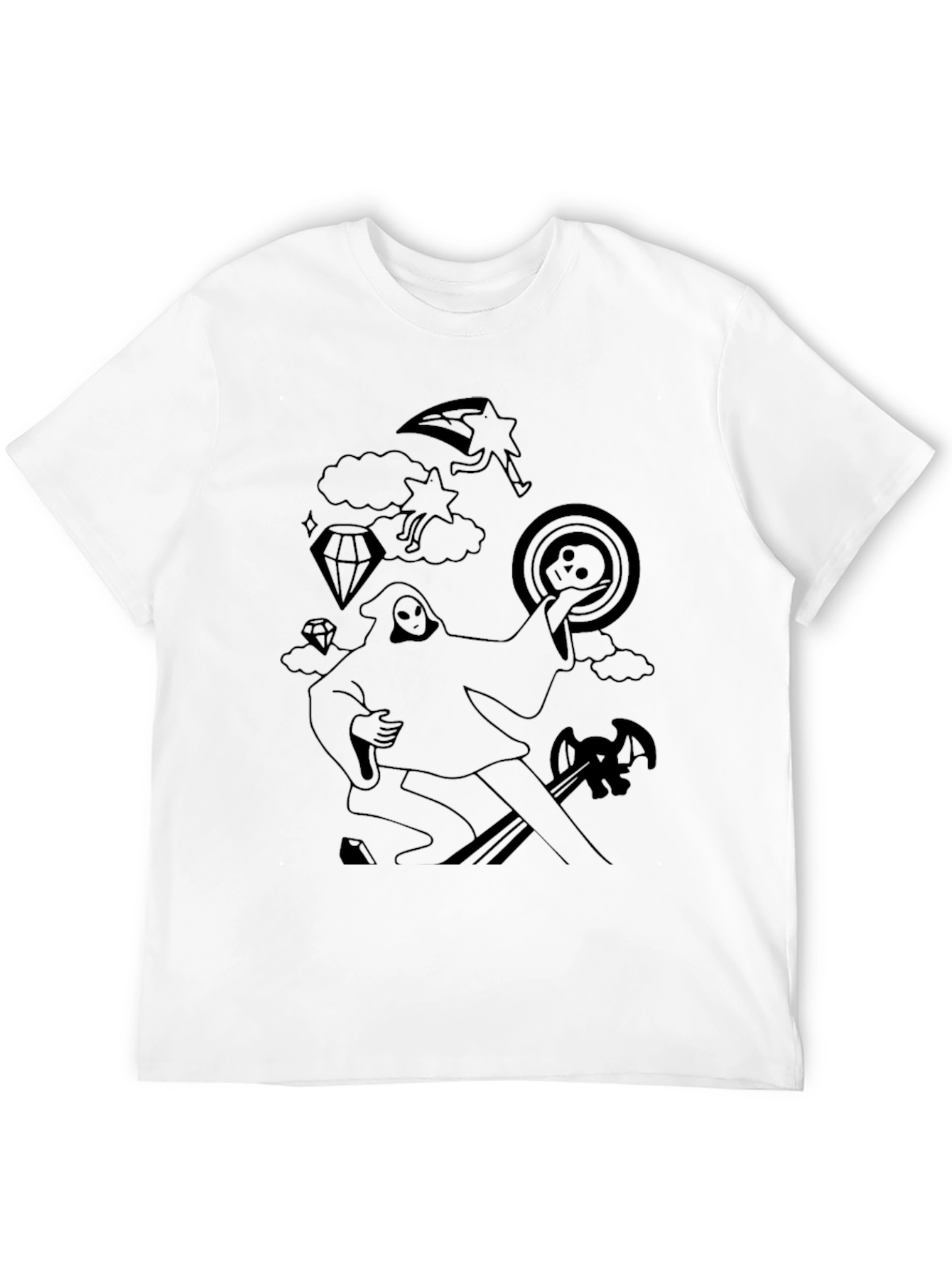 Black Black Graphic Tee - Death Tarot Cartoon view 12