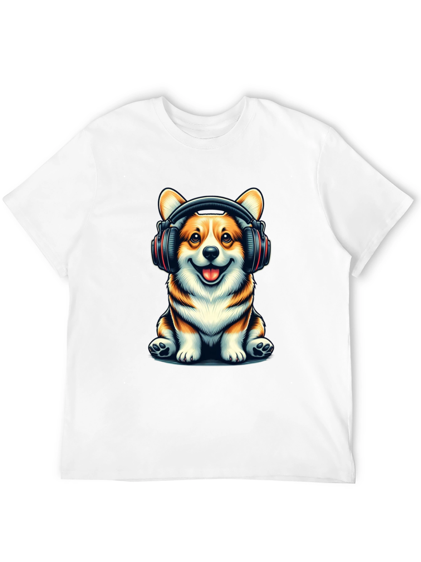 Black Corgi Headphones Graphic T-Shirt view 12