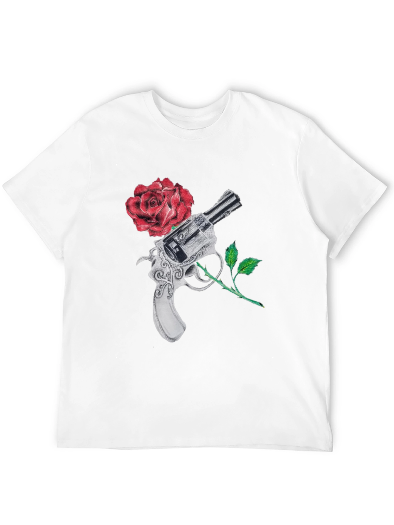 Black Gun and Rose Graphic Black T-Shirt view 12