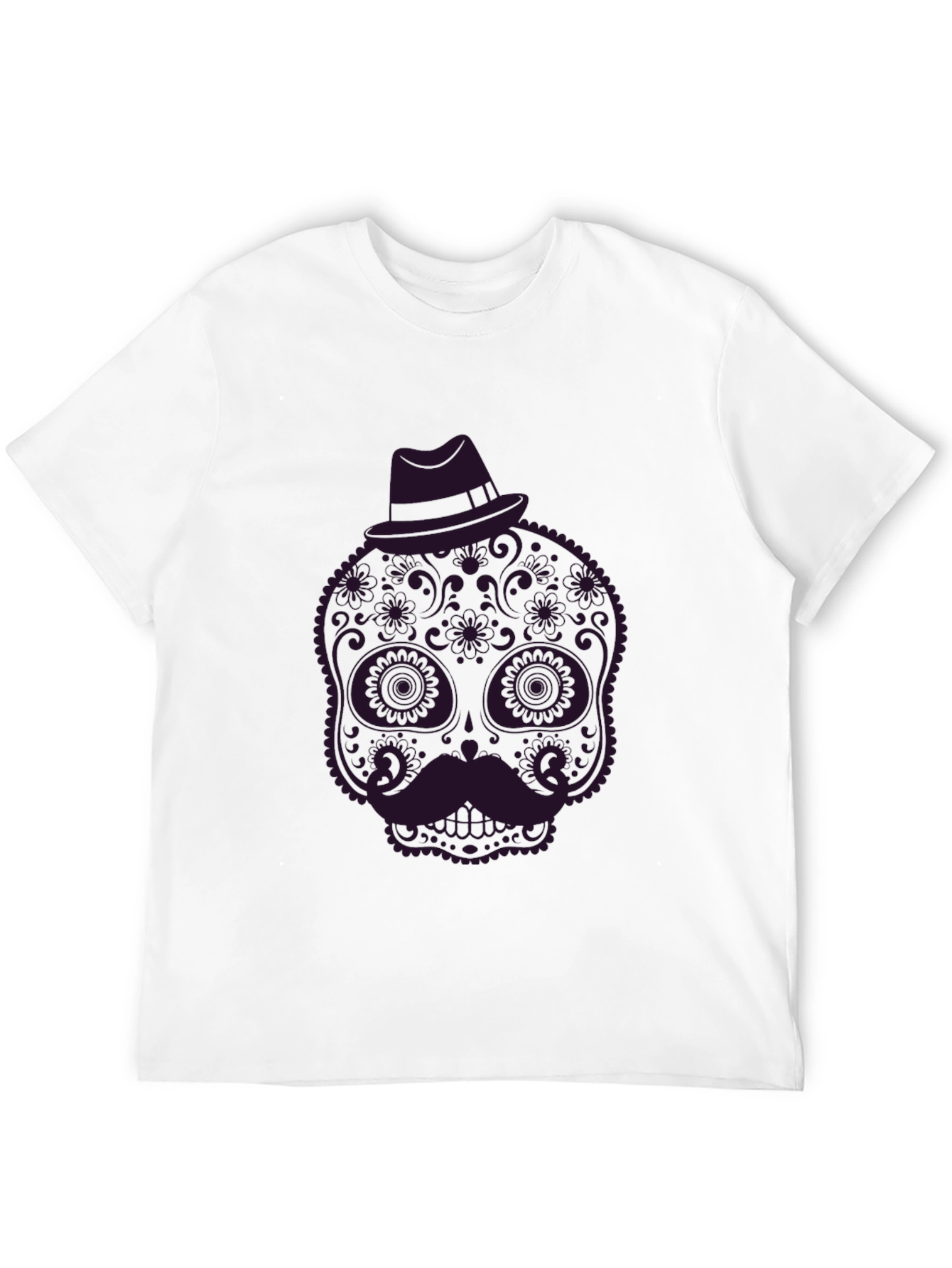 Black Sugar Skull Mustache Graphic Tee - Black view 12