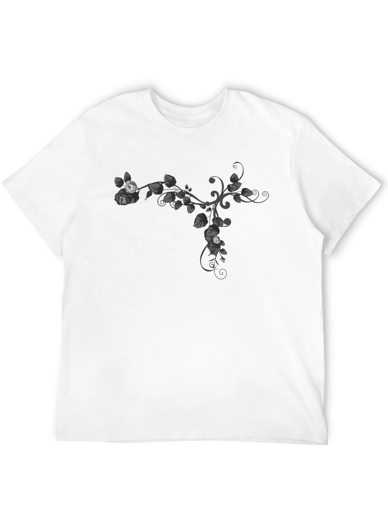 Black Floral Vine Graphic Tee - Casual Black T-Shirt view 12