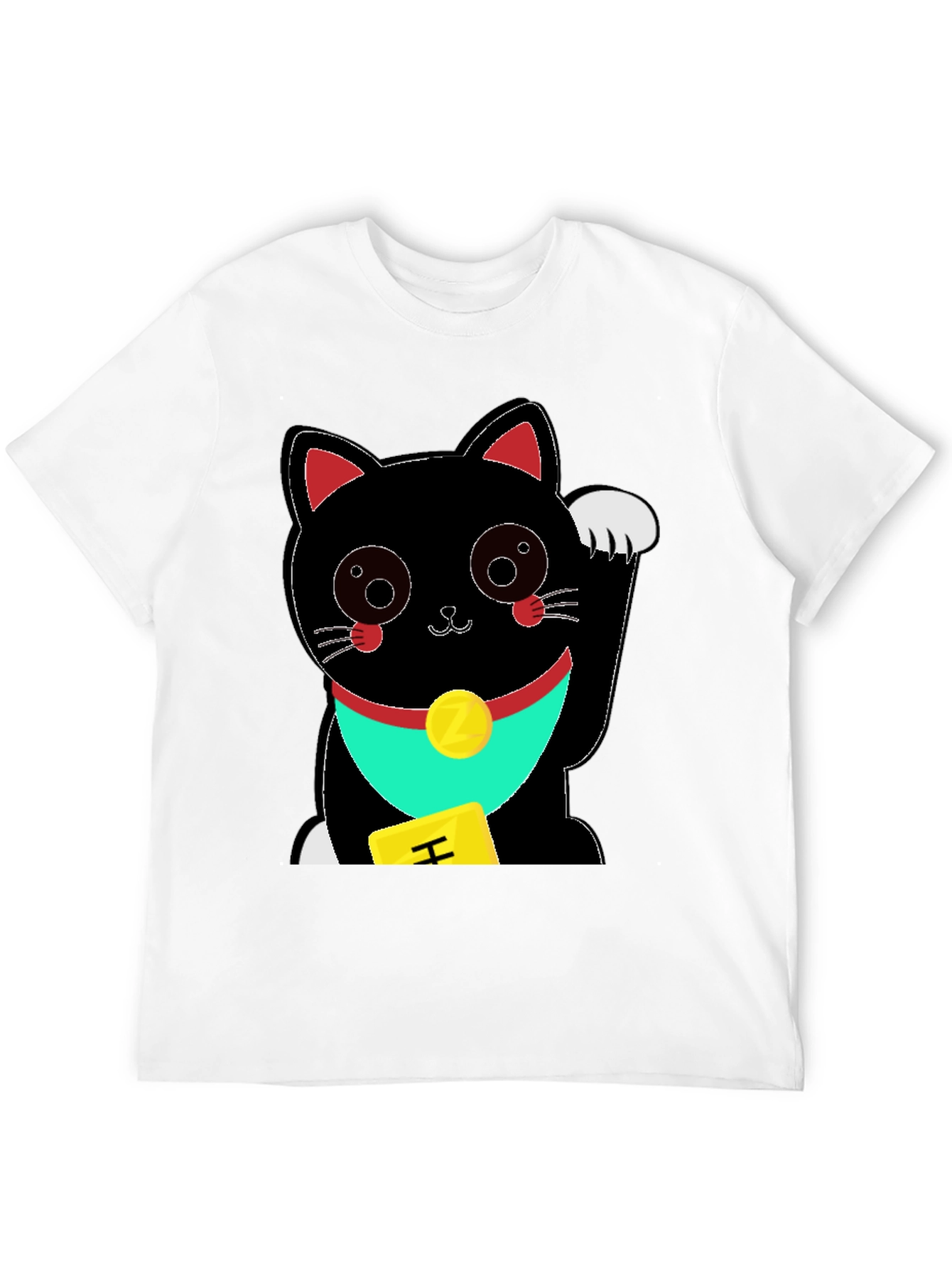 Black Lucky Cat Graphic Tee - Soft Black Cotton T-Shirt view 12