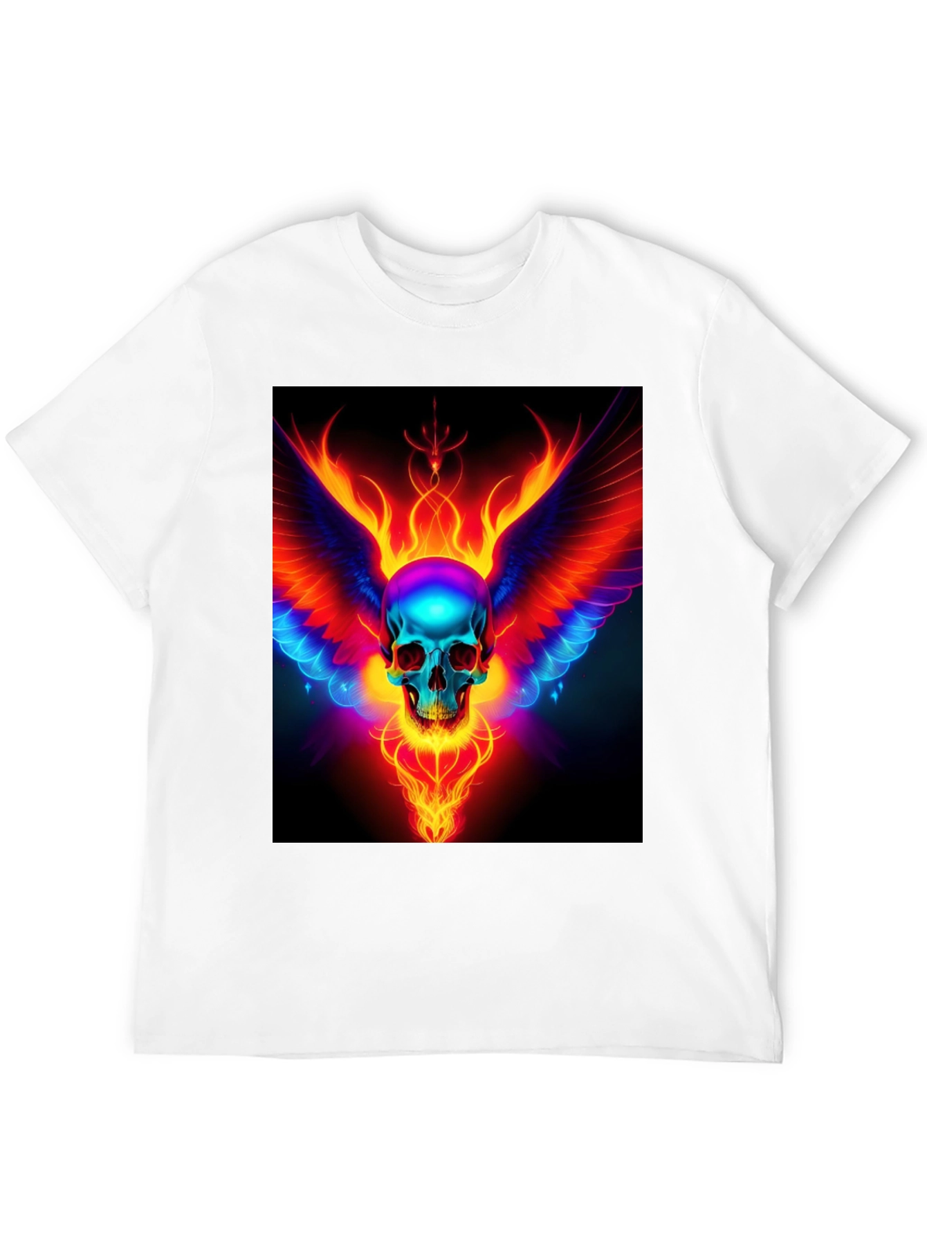 Black Flaming Skull Wings Graphic Black T-Shirt view 12