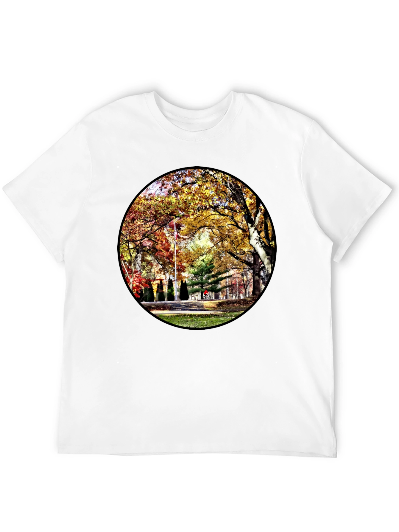 Black Autumn Park Scene Black T-Shirt view 12