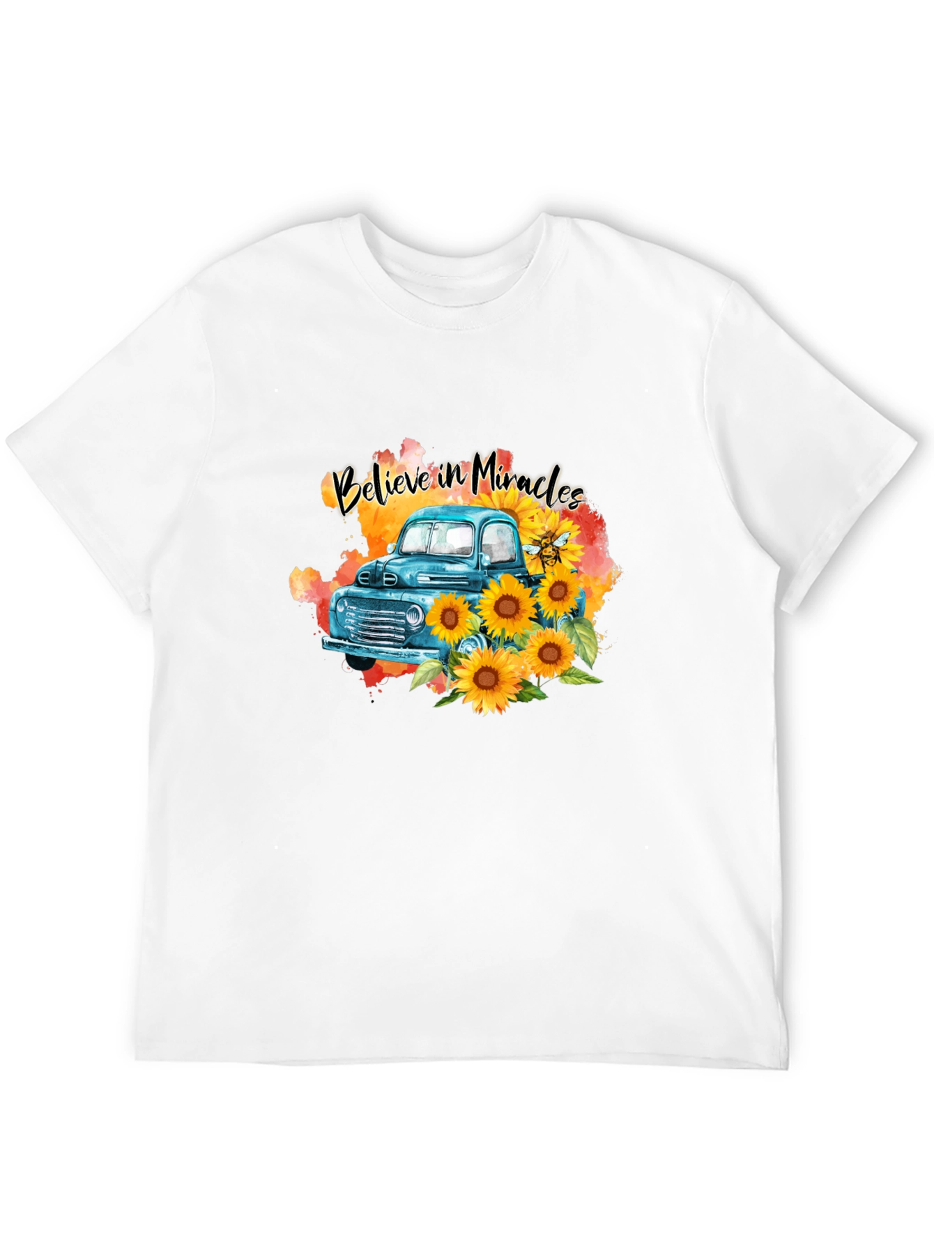 Black Believe in Miracles Sunflower Truck T-Shirt view 12